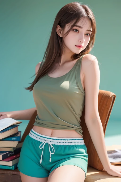 (((Accentuate your sexy bust:1.75)))、(((Sexy Knee High:1.35)))、((((Emphasizes sexy crotch:1.35)))、((((Spread your legs wide、Touching the thigh、Show your crotch、thin pubic hair sticks out、large pointy breasts))))、((Boyfriend and girlfriend having sex in cowgirl position:1.5))、((Sexual pose:1.5))、((Spread legs POV:1.5))、、Browsing Caution、(Humans are biologically correct、reference) 、 Lose extra limbs Slim limbs Extra digits Mutated hands and fingers fusion Fingers slim Bad hands Long ugly Body anatomy Bad deformation Bad deformation No extra breasts、Not Futanari、masterpiece, 最high quality, 超high quality, high quality, Realistic, photo Realistic, Warm lighting,Natural light,Cinema Lighting,RAW Photos, Super detailed, Intricately detailed, Perfect Anatomy, Fujifilm XT3,One person,Japanese,(Slim Abs:1.3), Cleavage,Big Hips,(Camel Toe:1.3), (Short, wavy brown pixie hair falling over one eye:1.2), (from the front:1.5),(smile:1.2),(blush:1.3),Watery eye,(Are standing:1.2),classroom,(Mid Shot), break (Wearing a small camouflage tank top & Cargo shorts:1.3),(No bra:1.3),