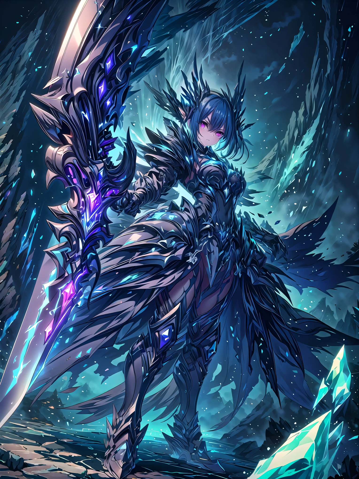 An epic fantasy masterpiece in 8K anime digital art style inspired by Warhammer 40k, featuring a (((battle sister of the furious goddess))) wielding a (((thundering power sword))), dressed in a elegant space marine armor adorned with engravings, ready for combat amidst a chaotic battlefield, a visual feast that captures the essence of intense conflict
