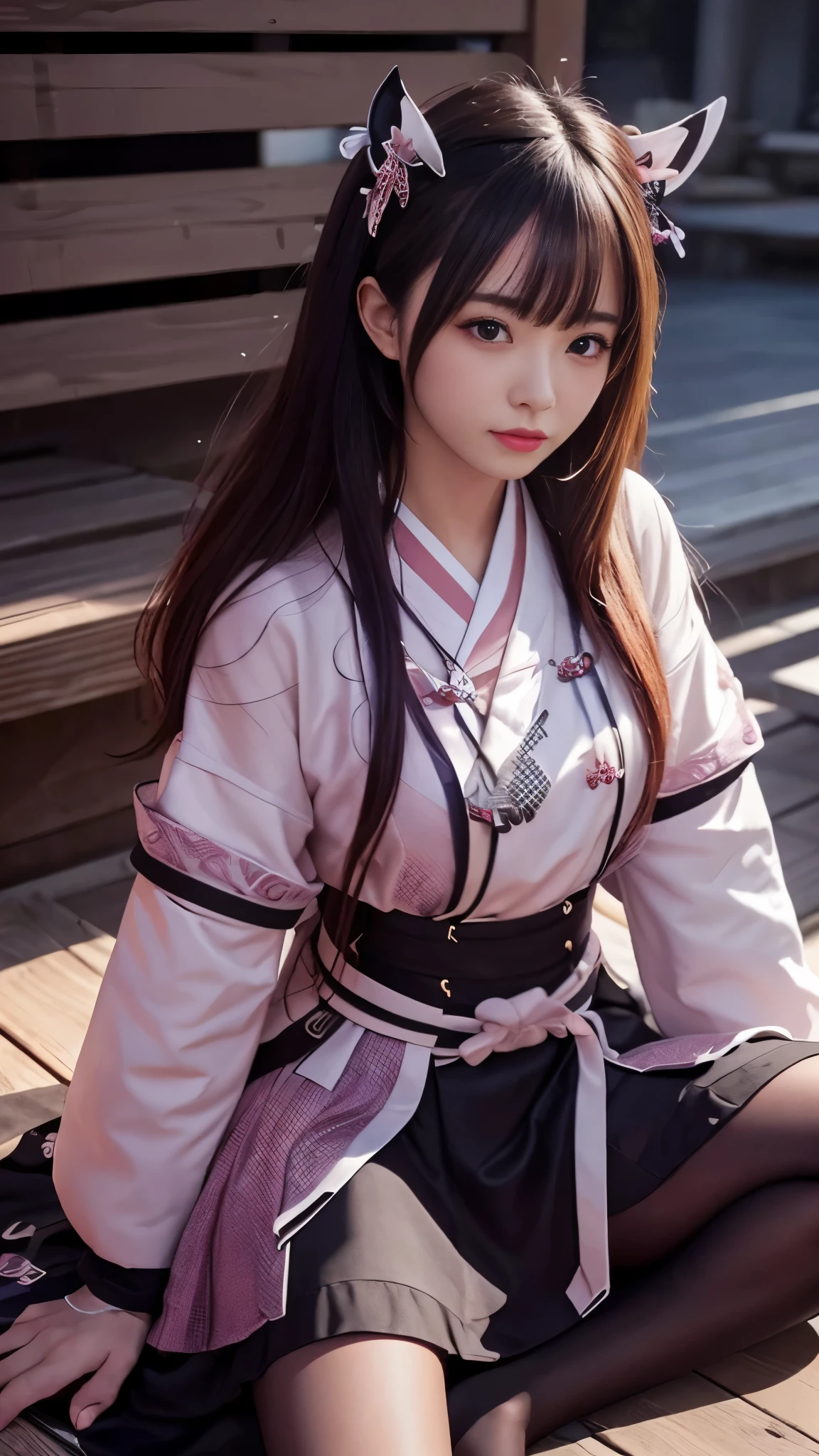 masterpiece、TOP QUALITY、Ultra High Definition、 Super High Definition,aesthetic、16k、 (photorealistic:1.4)、 red hair , Japanese 、(Onmyoji:1.3)、night 、flat chest:1.8, AA-cup chest 、 Slim waist:1.2、 Long Sleeve、マイクロミニ skirt、(Unreal and dynamic、Surreal、absurd、 dynamic action shots、portrait、Super sharp、 realistic textured face and skin、 beautiful symmetrical face 、(perfect anatomy)、 CGSoation Trends、thigh, Particle Effects , Beautiful Effects, bright colors, Neon Lights,、超A high resolution 、octane rendering、Dark Fantasy、Knee、 intricate detailed background、 very delicate and detailed、Upper teeth、Lips that are too thick:1.8、Cape、 skirt、Knee、Unconventional、Degrees of Freedom:1.5、Unconventional:1.5、 fancy mesh costume、