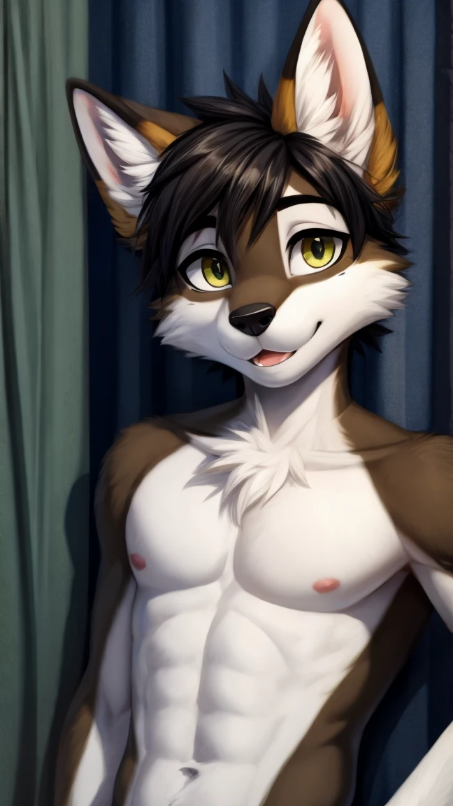 (Artist: Zaush): 2.5, Solo, anthro, Male, (wolf), ((intricate detail fluffy fur texture)), White mane,pinup, (Green eyes) , smile, digigrade, (Tail), Cute, Cinematic, Solo, (shaded), (Detailed eyes):1.2,Sensual, naked, sheath and balls, anatomically correct,(cub), child, underage, small