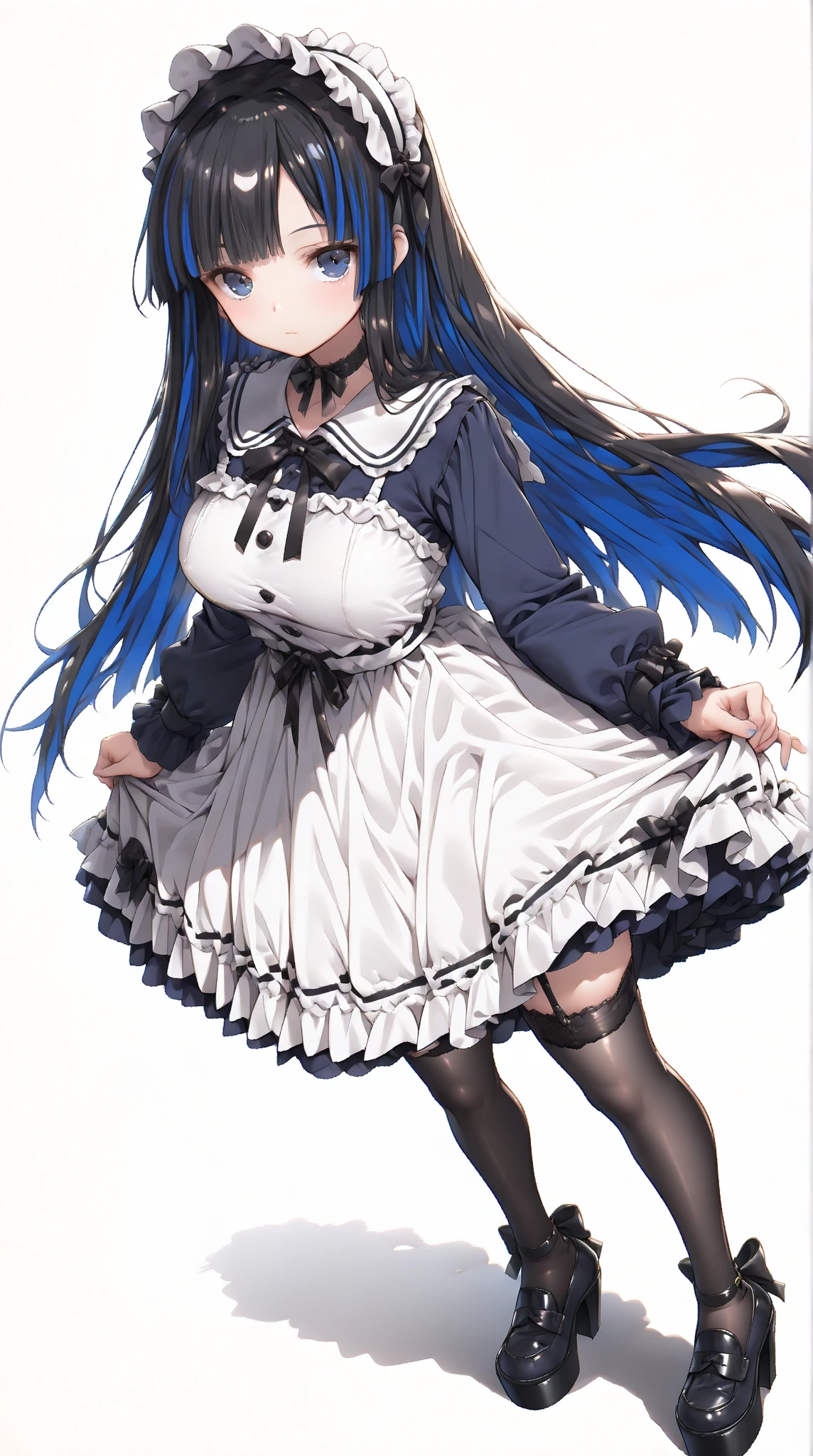 Amamiya Kokoro,1girl,blue hair,a dress with long sleeves,beret hat,pigtails,loli,smirk,half closed eyes,bow tie hair accessories,((from below)),lift up the dress,white panties,(panties focus1.5),looking down,long hair,loli,((white thighhigh stockings)),open mouth, sweating,steam,heavy breathing,(wet panties1.5),holding dress,thighs focus,five fingers,blush