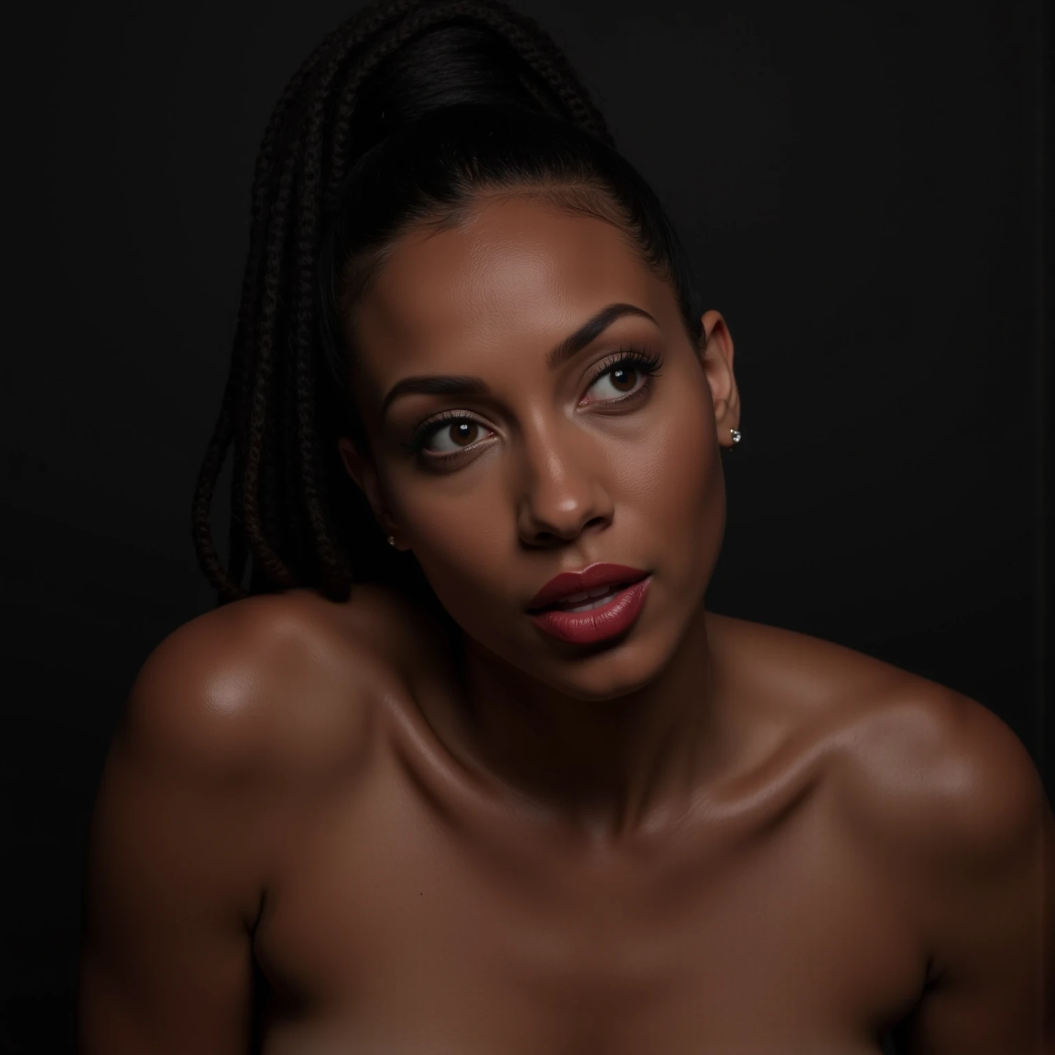 raw realistic potarait short, ((araffe woman with long black hair, photo of a beautiful woman, gorgeous beautiful woman, gorgeous woman, attractive brown hair woman, woman's face looking off camera, gorgeous attractive face, beautiful face and flawless skin, prominent cheekbones, alone gorgeous latin woman, attractive female face, a beautiful woman, with high cheekbones, kat graham)) Multiple exposure photography, ((15year old)) (((face like ebony singer:kat graham))) ultra realistic (BODY:NAKED) ((BODY:FULL BODY)) SHOOT Promt Modifer FULL RANGE bright cinema colors. Create an AI-generated Stable Diffusion SDXL 1.0 (iso:0.050) (diafragma:f32), (RAW:1.4) (X-Sync:1160s) (hyperrealism0.9), (Ray tracing1.1), (Shooting with the Canon:EOS R3), 80mm lens, cyberpunk SPACE, perfect composition, , photorealistic concept art, soft natural volumetric cinematic perfect light, , award - winning photograph, masterpiece, oil on canvas, raphael, caravaggio, greg rutkowski, beeple, beksinski, giger ultra realistic SHOOT, blue eyes, shaved side haircut, hyper detail, cinematic lighting, magic GLOW, dark SUNNY city, Canon:EOS R3, nikon, diafragma:f22, ISO:050, 18000s, 8K, RAW, unedited, symmetrical balance, in-frame, 8K Prime lens photography, perfectly balanced dim lighting, Real human skin, White balance, Sharp details, extremely hyper aesthetic glare, SG161222Realistic_Vision_V5.1_noVAE, epinikonepiCRealism totally naked,TOTALLY naked, Diffusion Models - A Deep Dive, Multiple exposure photography, award-winning photographer,Movie Still([tail | detailed wire]:1.3), (intricate details), HDR, (intricate details, hyperdetailed:1.2), cinematic shot, vignette, centered, better_hands, Realistic portrait, Amazing face and eyes, (Best Quality:1.4)cinematic, godlyphoto r3al,detailmaster2,aesthetic portrait, cinematic colors, earthy , moody, look , grainy cinematic, fantasy vibes godlyphoto r3al,detailmaster2,aesthetic portrait, cinematic colors, high_resolution, high_res, high details, High d
