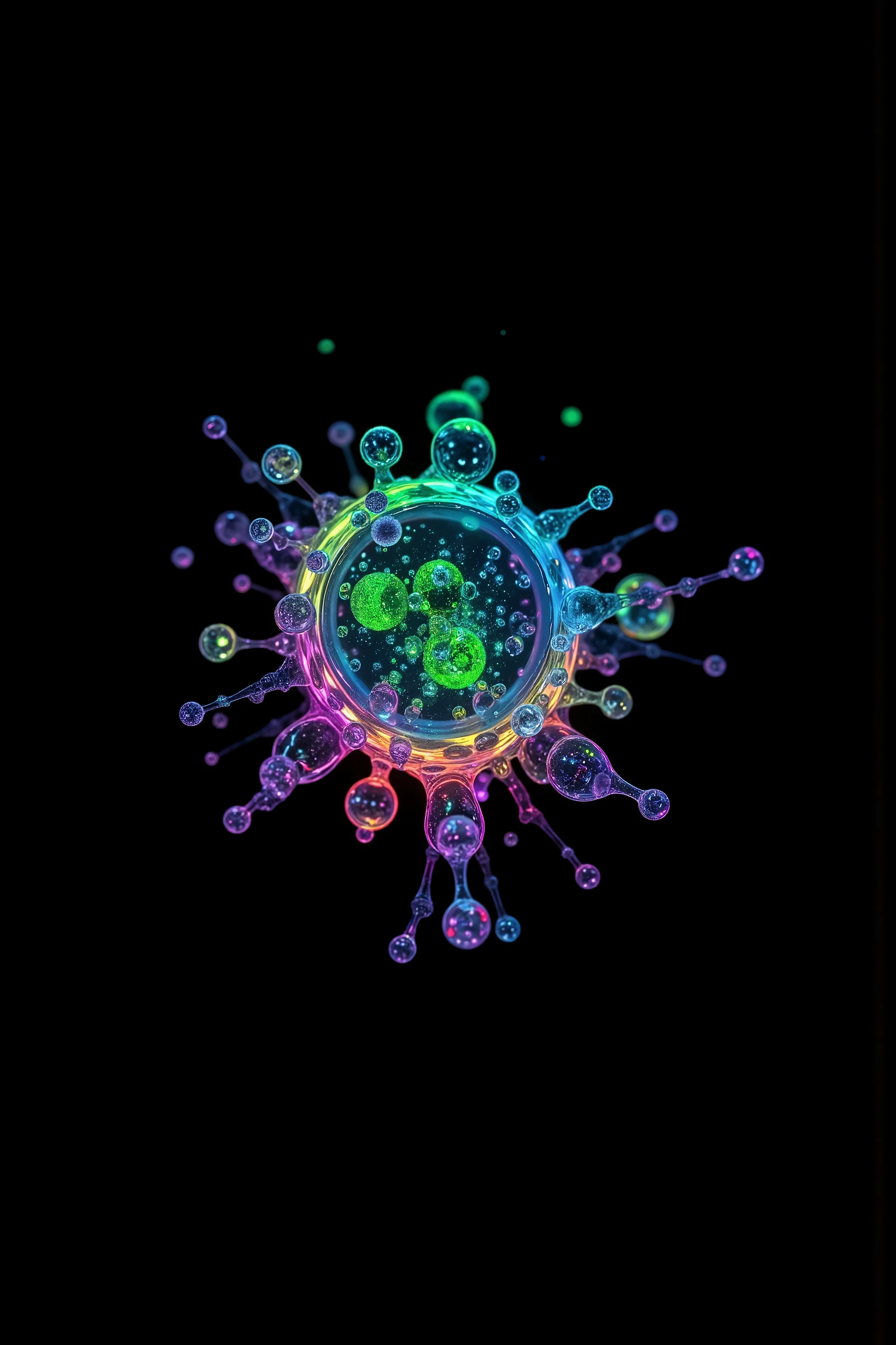Extreme glow and shine reflect off glass orbs glass bubbles, in a room full of mirrors spheres full of fizzing neon colored liquid spill into reflective bubbles,and the mirrors reflect all the objects. Incorporate perfect symmetry and rotational symmetry. A psychedelic dream, vibrant colors shimmering, glass morphing from colors, intricate rainbow patterns twist in and out of objects while dripping into each other,  perfectly formed symmetrical spheres and glowing reflective bubbles, extreme attention to detail on the bubbles and spheres, rainbows of color twist out of translucent orbs, spilled paint and spirals of swirling color in the background, beautiful psychedelic digital art, pixel art, neon colors, 4d mandelbulb psychedelics, glass-like psychedelic landscape, intricate rainbow environment, psychedelic underwater brightness, trails of color and light, bright fluorescent colors, psychedelic vibrant colors, bright psychedelic neon colors, colorful paint drips out of the bubbles, 3D glass spheres melting into each other spilling out colors, visually disorienting, hallucination inducing, optical illusions, startling, stunning images, awe-inspiringly, best quality wallpaper, pixel assets, portrait photography, surrealism, photorealistic, hyper detailed, glass morphism, digital art, sparkle, optical illusion, glowing light, reflection light, overexposure, god rays backlighting, depth of field, rotational symmetry, UHD, high details, high quality, super detailed, best quality, award winning, Masterpiece. Spheres reflecting light everywhere and it brings out images and optical illusions for the viewer's disorienting experience of looking at it. Super bright neon Colors.** incorporate bright neon green, neon blue, neon purple, neon yellow, &blood red**Extreme glow and shine reflect.