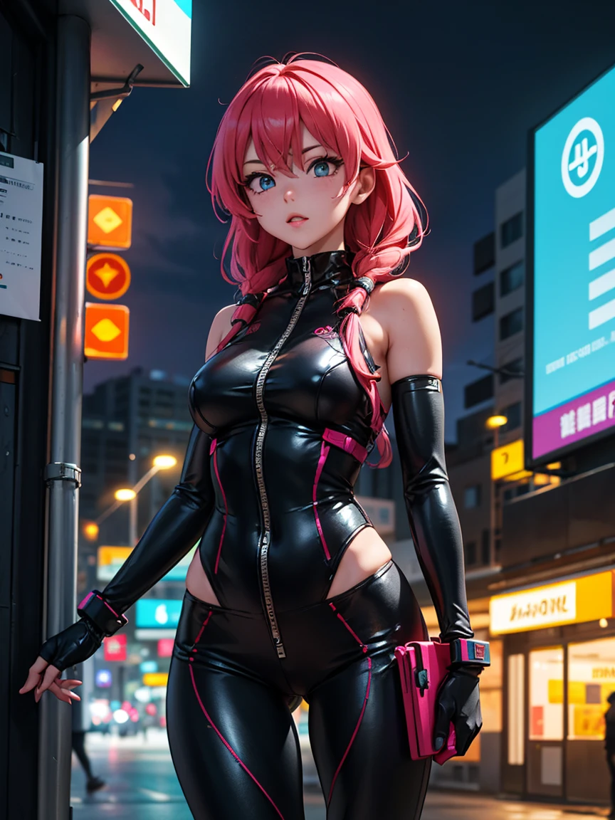 a cute 14 year old girl with spiky/straight pink hair in a dynamic pose, detailed face and eyes, beautiful pink hair, detailed clothing, highly detailed, hyper realistic, 8k, (best quality,4k,8k,highres,masterpiece:1.2),ultra-detailed,(realistic,photorealistic,photo-realistic:1.37),HDR,UHD,studio lighting,ultra-fine painting,sharp focus,physically-based rendering,extreme detail description,professional,vivid colors,bokeh,digital painting,concept art,dramatic lighting,cinematic