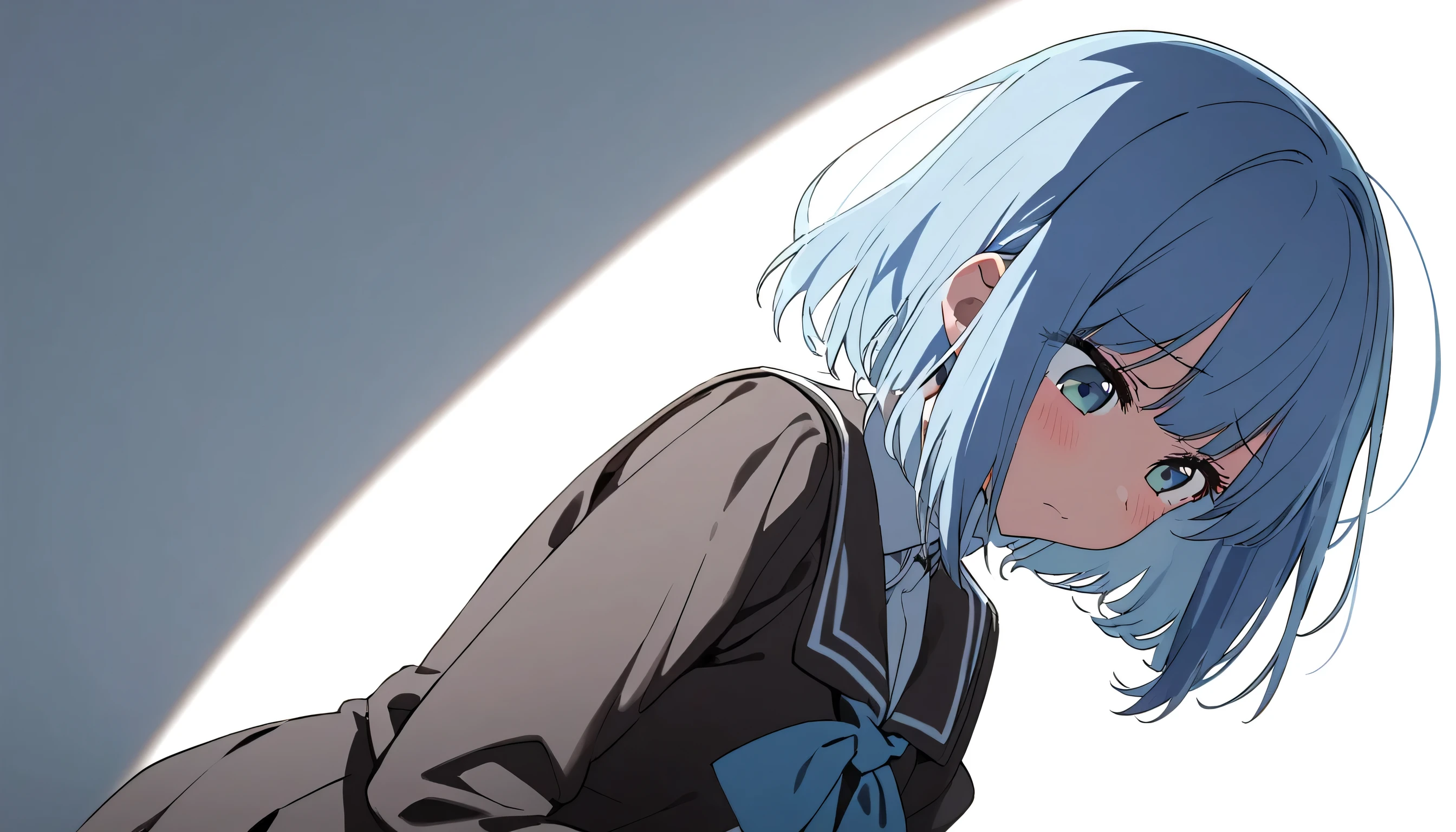 Anime girl with blue hair and blue eyes looking at the camera - SeaArt AI