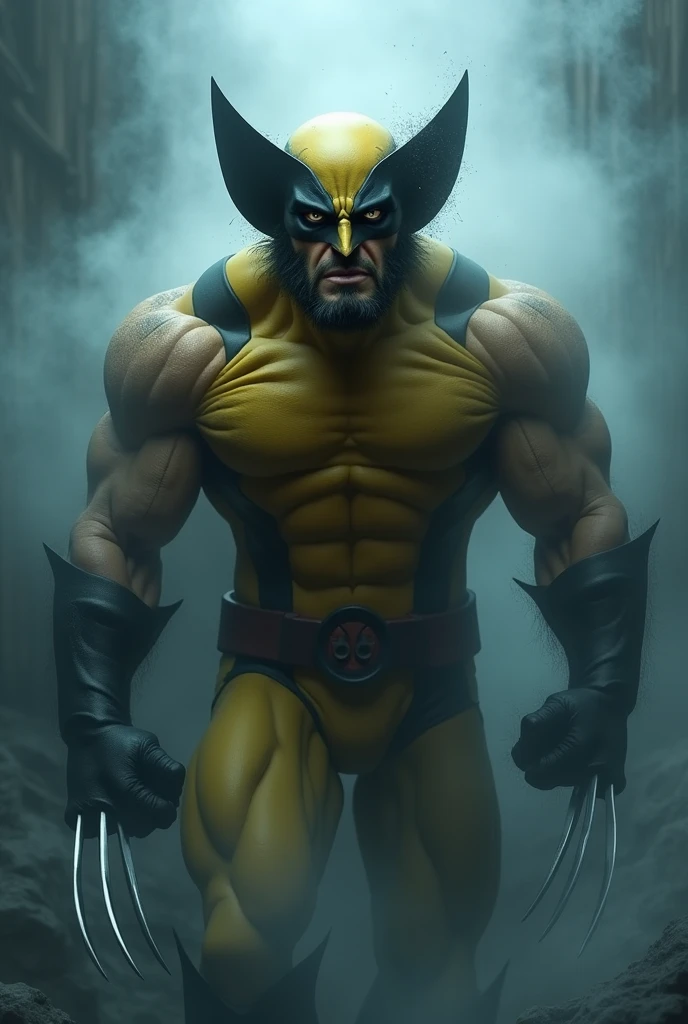 wolverine angry, full body view, full outfit, in the jungle.