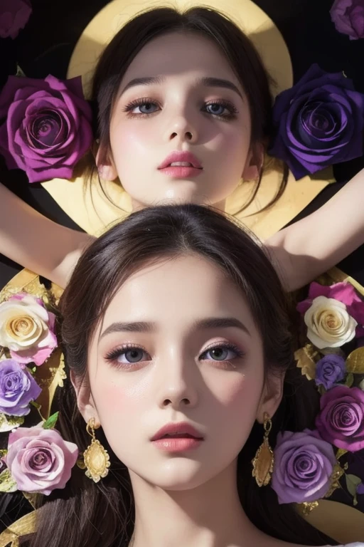 (masterpiece, best quality:1.5), highest quality, High resolution, super detailed, Realists, Upper body photo of a brunette young magical girl, detailed and beautiful eyes, beautiful detailed lips, very detailed eyes and face, longeyelashes, shiny satin dress, Holding a magic wand in your hand, Cast a transformation spell, Stones turn into rose petals, Magic wands present and shiny, Beautiful and colorful makeup, elegant and noble々The jewelry bag, Gardens as background, soft daylight, bright colors, fine brushstrokes, Portrait style, Silk dress fabric, beautiful color palette, glowing skin, First-class rendering, that captures every detail, enchanting atmosphere, subtle shadows and lights, (perfect anatomy:1.2), (The stunning young magical girl turns stones into rose petals, on the table. (a transformation with the magic wand:1.4), (magnificent panorama view:1.2)