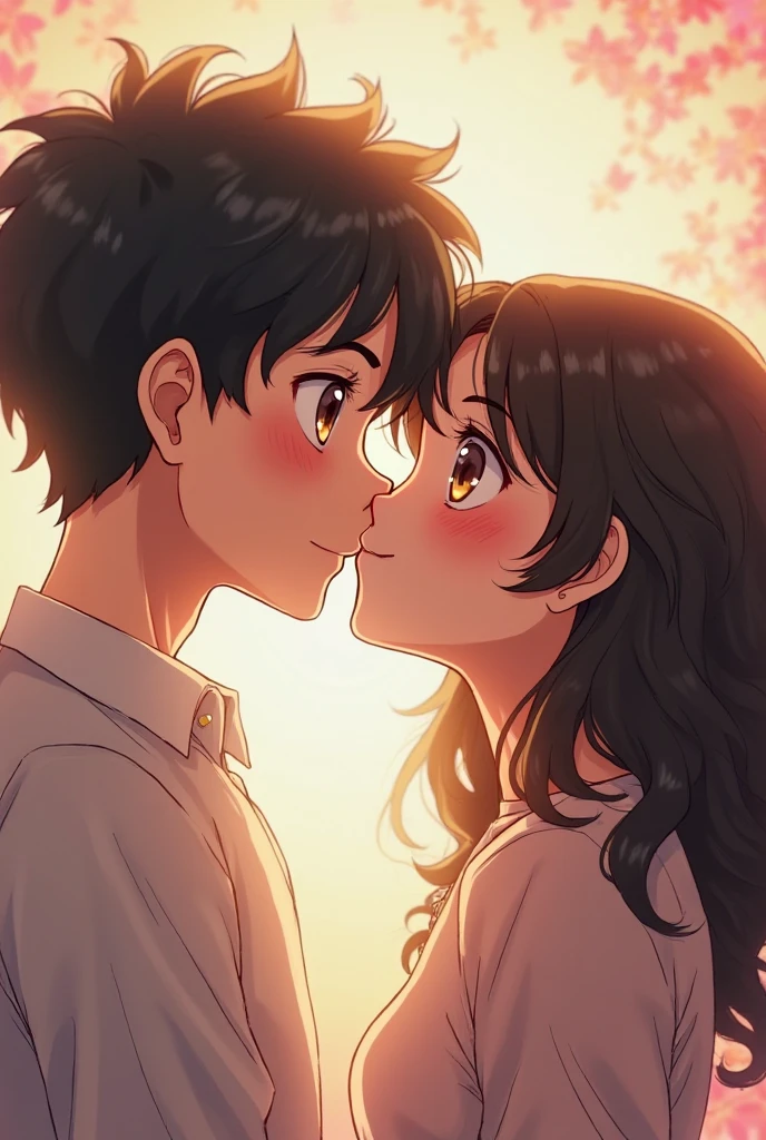 Anime boy and sister kiss hug