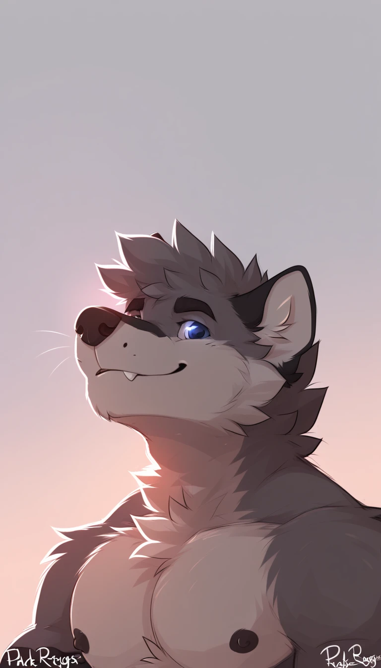 Author: pache riggs, Alone, lobo, detailed face, watching the spectator, pair of , defined pectorals, detailed eyes, Short Hair, gray fur, , Reference Sheet, pose