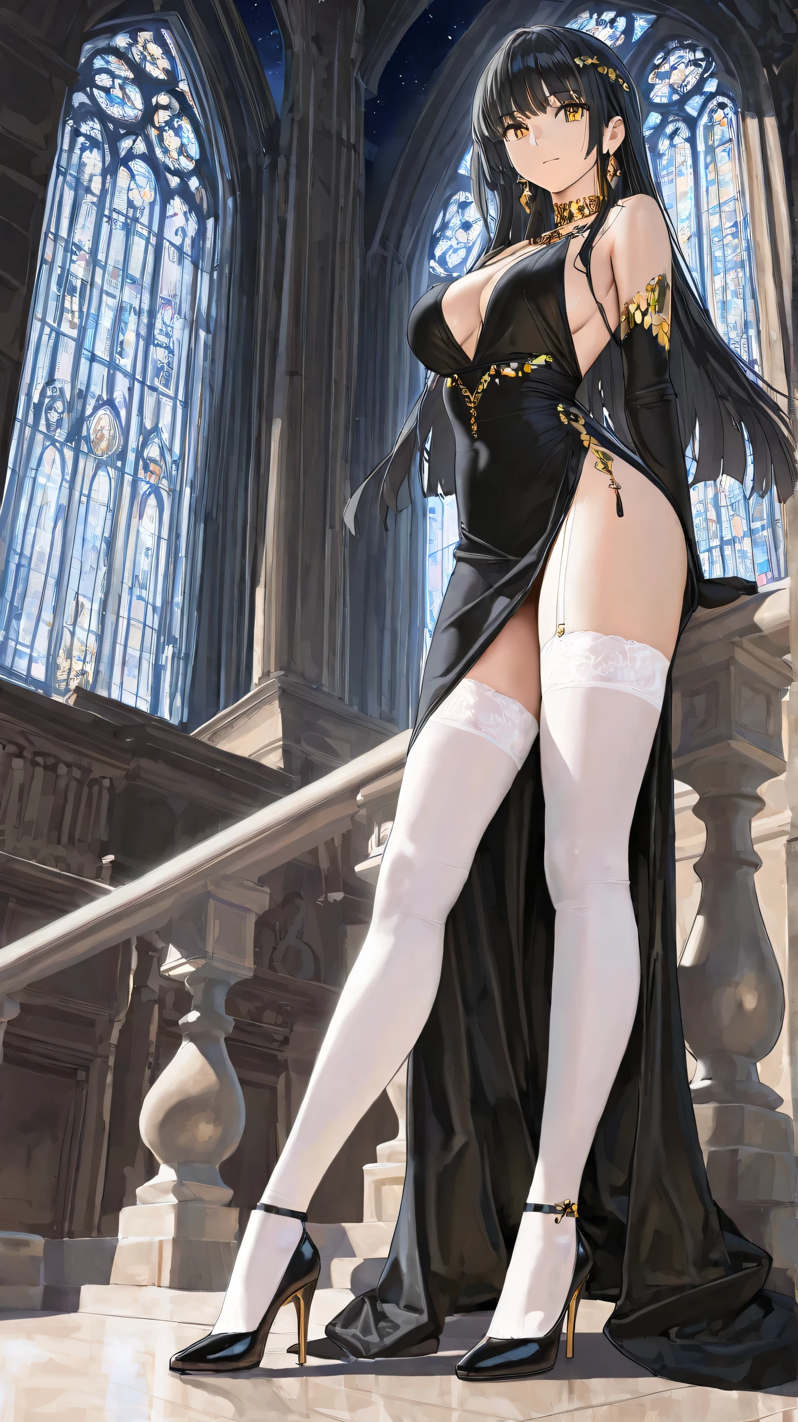 ((aeolian)), 1 girl, beautiful face, ((young)), daughter, Princess, ((bottomless)), very long black hair, no underwear, slim body, long legs, shiny skin, fantasy castle landscape, bare feet