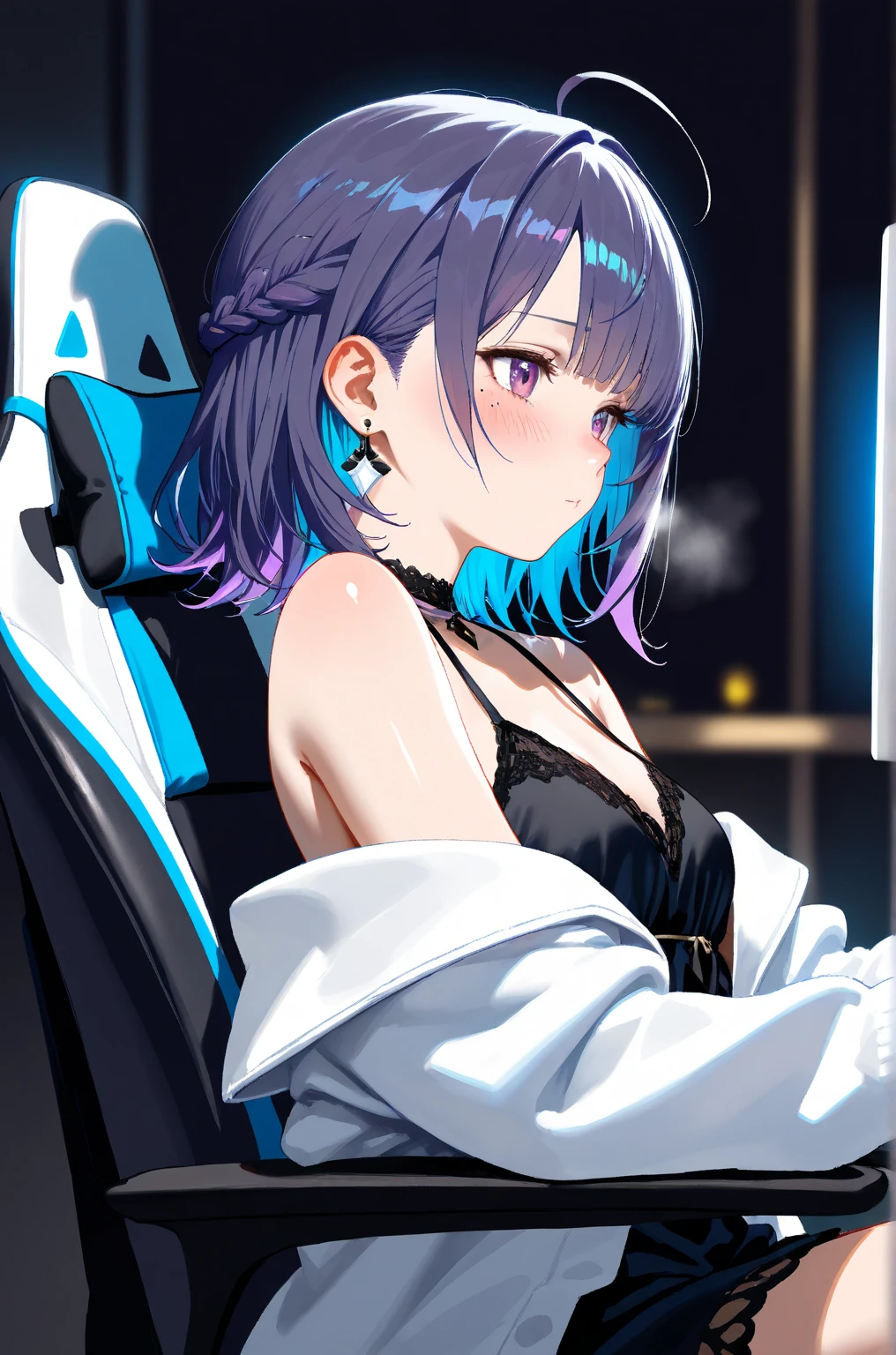Anime girl lying on bed with hands on chin, Guvitz style artwork, anime style 4 K, Guvitz, Guwiz on pixiv art station, digital anime illustration, seductive anime girl, trend of art station PIXIV, digital anime art, detailed digital anime art, 4K anime wallpaper, trends on cgstation, big breasts, japanese goddess