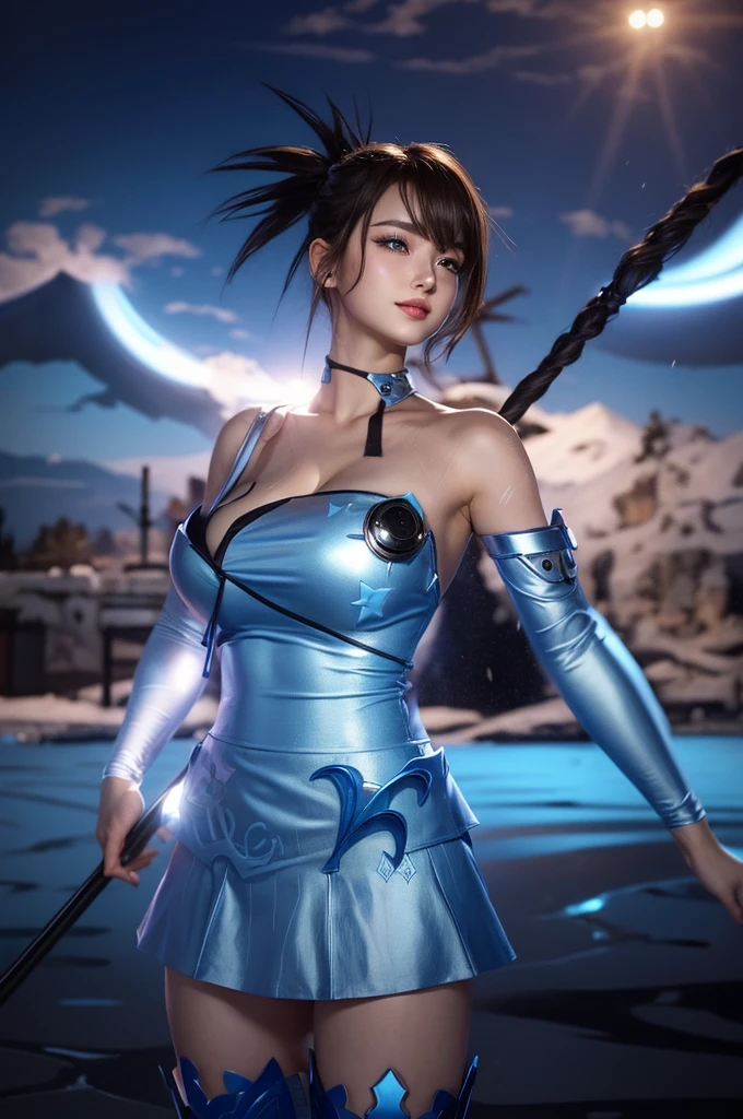 there is a woman in a bikini holding a baseball bat, nami from one piece, nami one piece, deviantart artstation cgscosiety, splashes of lightning behind her, epic digital art illustration, goddess of lightning, epic fantasy digital art style, epic fantasy digital art, 2. 5 d cgi anime fantasy artwork, mermaid cyborg with a laser whip