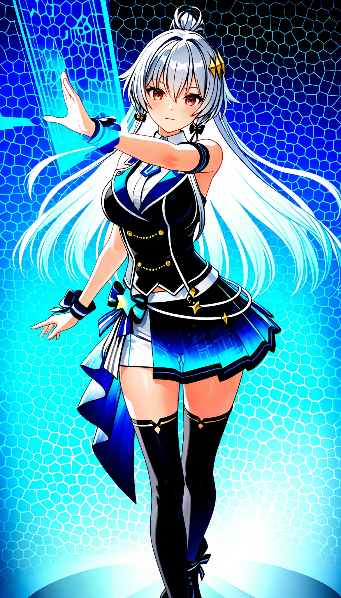 Virtual Idol, \character "Atlas"\, Alone, (( transparency through holographic projection 3d, transmission processing for aesthetic color expression applying super retina technology, Translucent texture )), BREAK captivates all viewers
