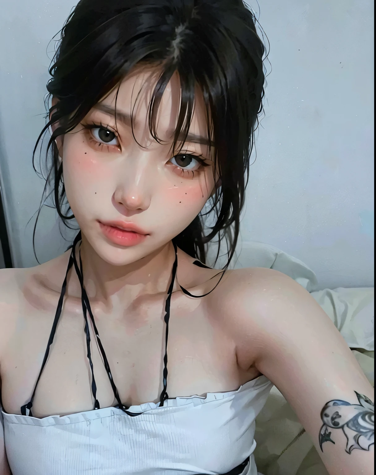 Highest quality, masterpiece, Ultra-high resolution, (Realistic: 1.4), RAW Photos, 1 Girl, Shiny skin, (Ultra-Realistic Details)), Portraiture, Global Illumination, Shadow, Octane Rendering, 8K, Ultra Sharp, big, South Korea details, Very intricate detail, Realistic Light, CGSoation Trend, Purple eyes, Glowing Eyes, To the camera, Neon Details,(Lighting on face:1.5)),((Delicately depicting the face:1.2)),((multicolored hair colors:1.4)),((Very short bob hair:1.2),(((Completely naked))),(((nsfw))),(Bodybuilding Championship Winner),((whole body muscular:1.2)),((Girl with a toned body:1.2)),((A girl with amazing abs:1.2)),