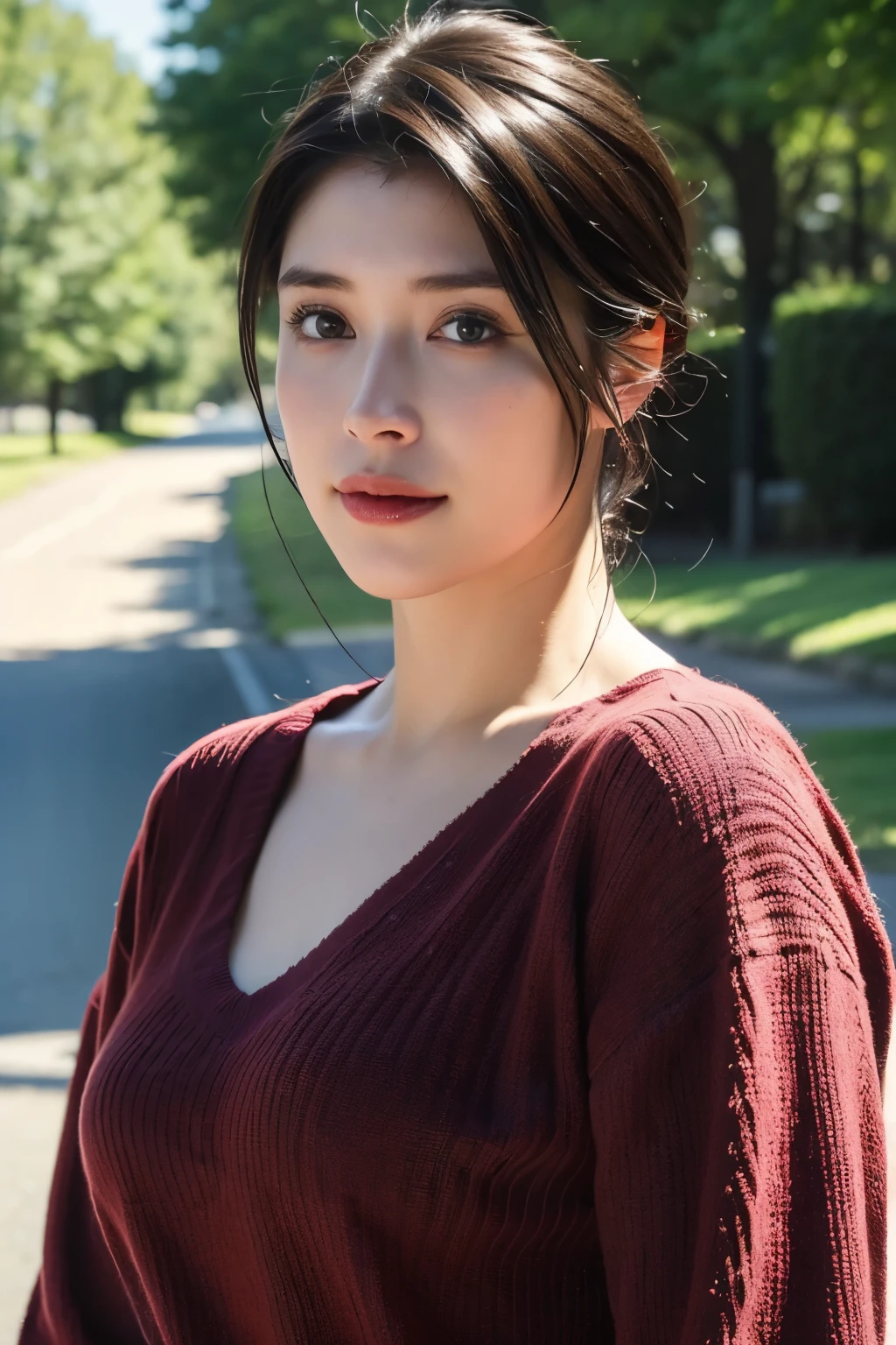 (In 8K, Top Quality, masterpiece:1.2), (realistic, Photorealistic:1.37), very well detailed, natural light, medium breasts, Knitted V-neck shirt , Cowgirl who , very well detailedな顔と肌, in more detail, very well detailedな顔と肌