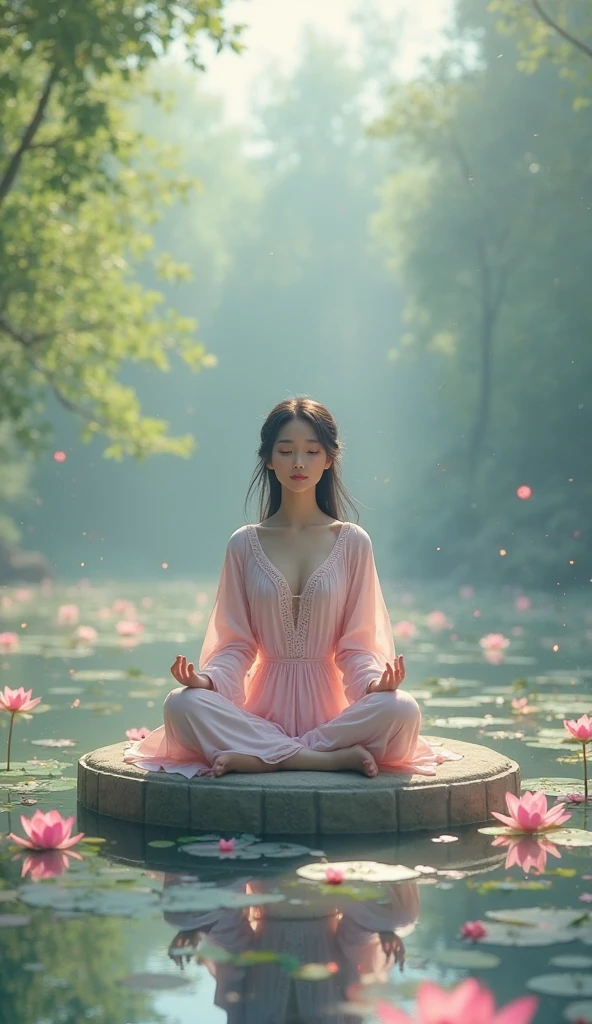 A beautifully dressed girl is meditating