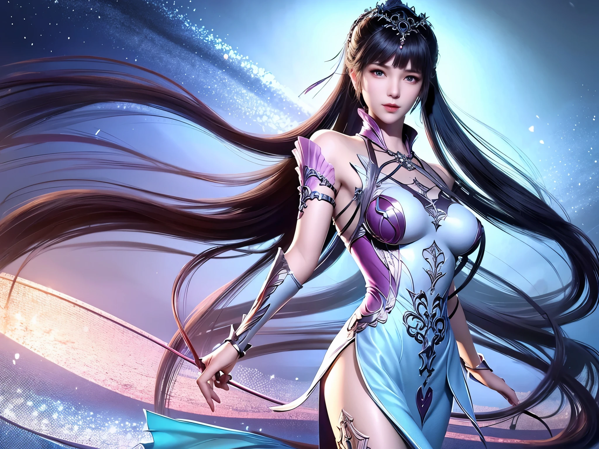 Close-up of a woman in a silver blue dress, Cheng Weipan Art Station, Xiuxian Technology Sense, detailed fantasy art, Stunning character art, Epic and beautiful character art, beautiful armor, Extremely detailed artistic sprouts, Detailed digital animation art, Art site Pixiv on Artgerm, Armor girl, Exquisite and intricate headdresses and jewelry，Big breasts，big breasts，expose breast,huge breast,Full body display，Full body display，expose breast,huge breast,expose breast,huge breast,expose breast,huge breast,expose breast,huge breast,