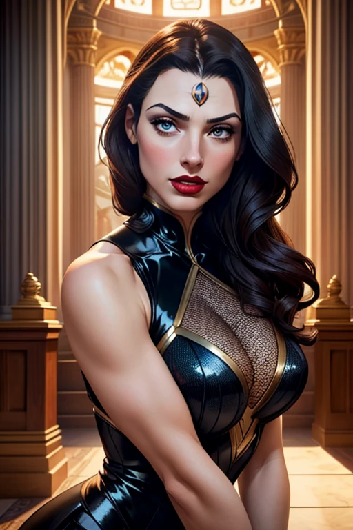 Closeup fullbody portrait of female Batman, Steampunk Cave background, atmospheric scene, masterpiece, best quality, (detailed beautiful face, detail skin texture, ultra-detailed body:1.1), fantasy, feminine+, shiny wet skin, looking at viewer, modelshoot style, (extremely detailed CG), photo of beautiful artwork, High Detail, Sharp focus, dramatic+, (photorealistic), Intricate, handsome,
