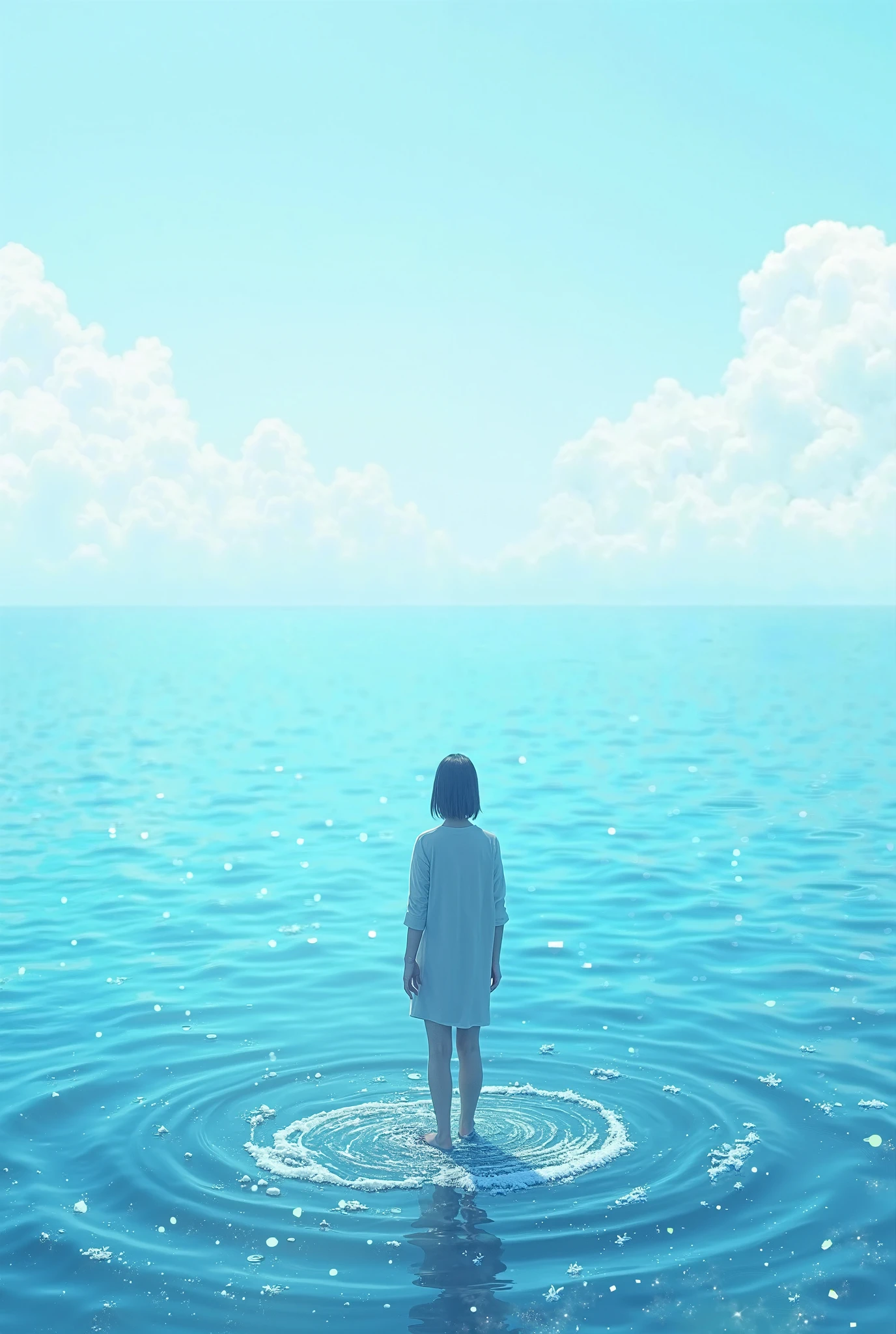 There is a person standing in the water with a surfboard - SeaArt AI
