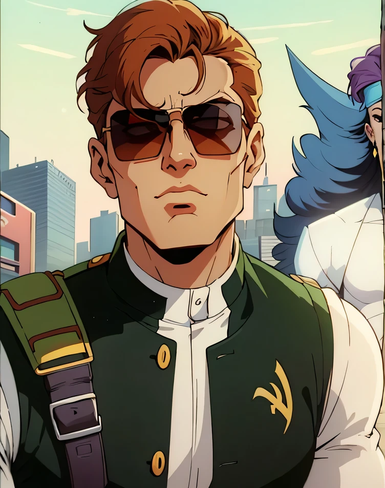 a close up of a man wearing sunglasses and a vest, khyzyl saleem, by Riza Abbasi, very very low quality picture, profile pic, kyza saleem, with sunglass, with sunglasses, shadar kai, mogul khan, facebook post, ash thorp khyzyl saleem, mohamed chahin((X-men TaS Style)), retro artstyle,90s comic book style,Marvel Comics,X-men the Animated Series