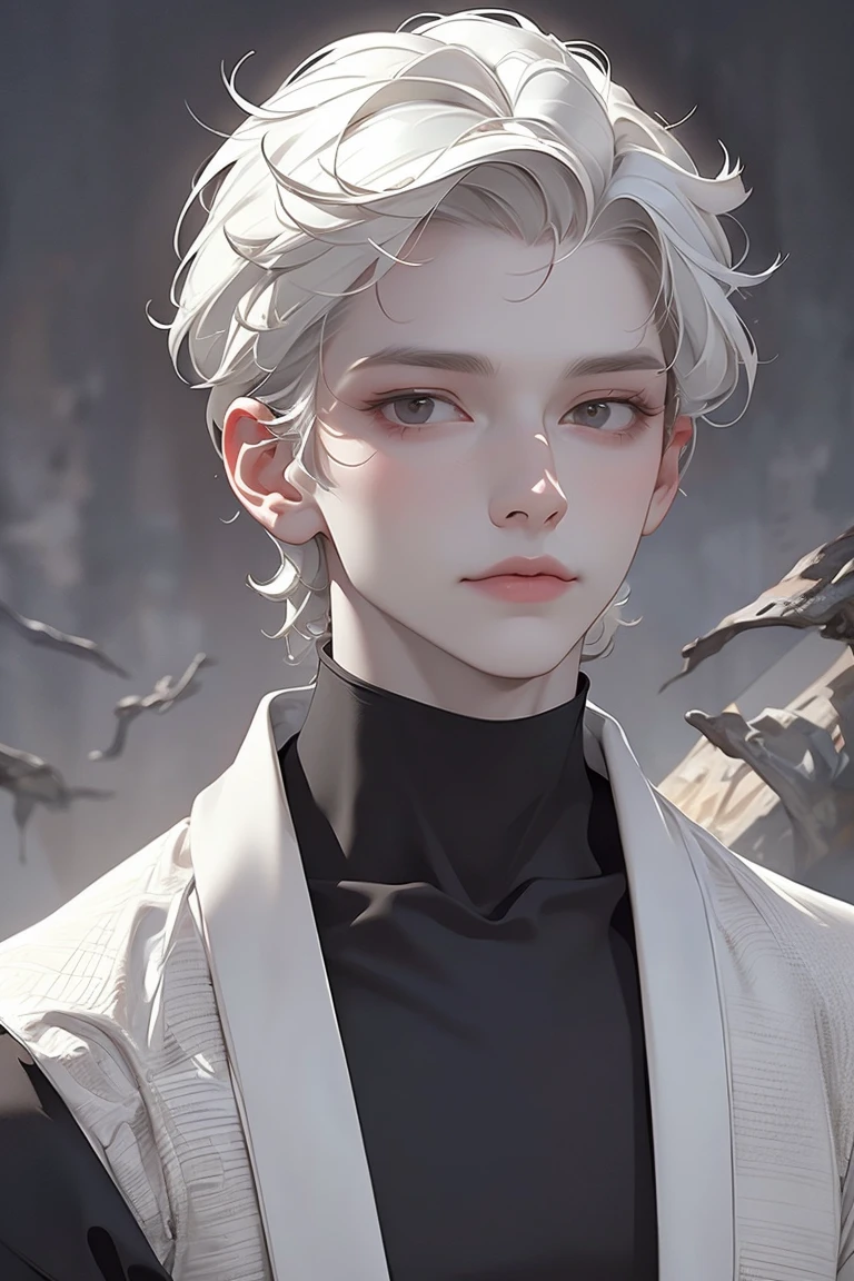1boy，Male，Young man，Pale teenager，Rose blanche，white  shirt，bandagens，bloods，The screen contrast is low，High brightness，White hair