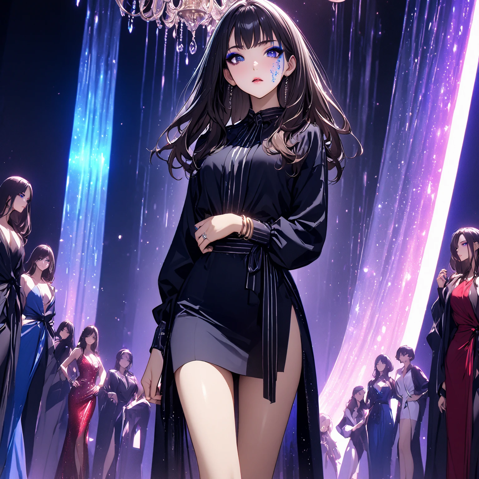 Black hair long straight Straight Hair Smooth and straight hair Straight bangs model Fashion Show smile Sexy Dress