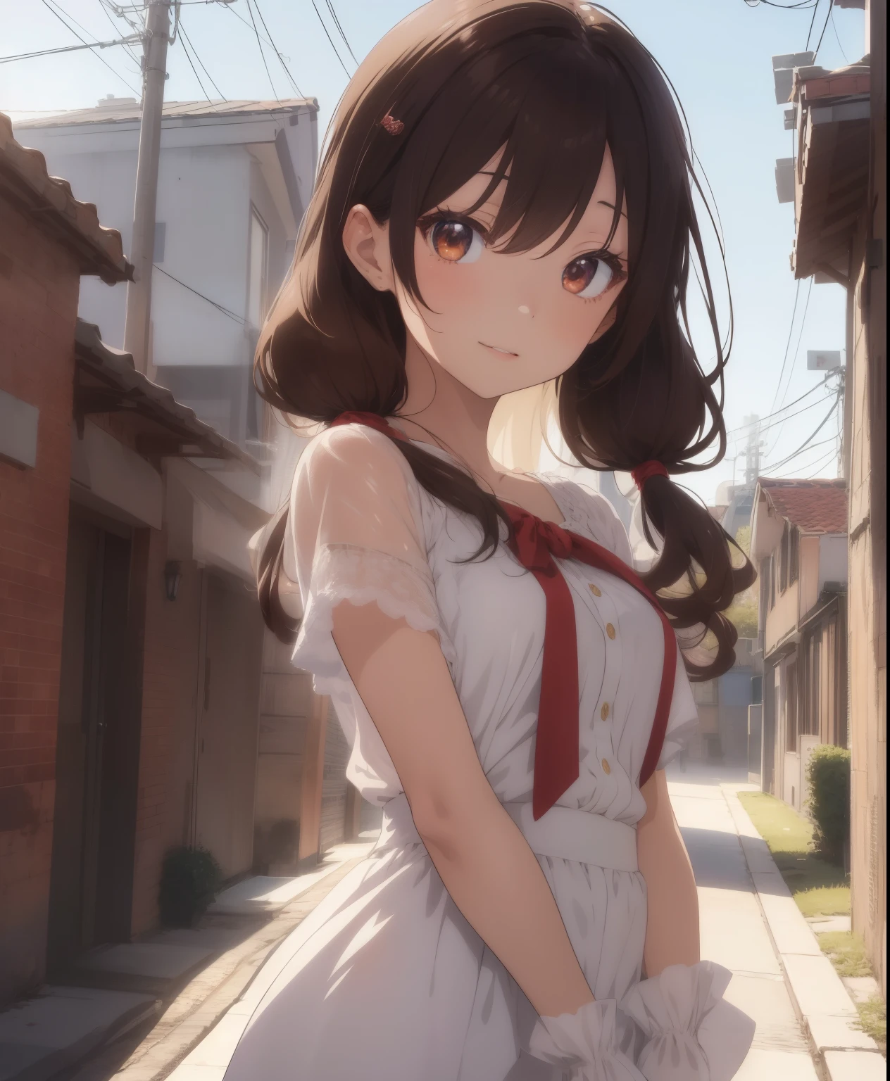 ( masterpiece、TOP QUALITY、TOP QUALITY、Official Art、 beautiful and beautiful :1.2)、(one girl:1.3)、twin tails,beautiful breasts,1People Women、( brown hair shortcut )、Smooth and beautiful brown hair、 reflective, light brown eyes 、I've gained a little weight、 small breasts、 butt is small 、((( Don't Fidget Smile )))、
let's think about it step by step ,TOP QUALITY、 masterpiece、 Ultra High Definition 、 8k、 show anime style 、 Softline Art 、 digital enhancement 、 shojo anime touch, shojo manga core, Flowing fabric、Soft Drawing、 Super Detailed Digital Anime Art 、 Clear Face Description 、 highly detailed girl cartoon character art、 Ultra Detailed Manga Style 、 TOP QUALITYの色、
The costume worn by the ren's sisters 'TV Programs、Dancing