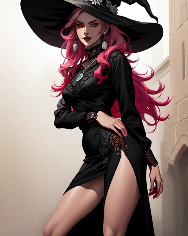 This is Sylvia, Witch. Her clothes are black. Her shoes are red. Her eyes are big and yellow. She has a great cleavage, Red Nose. She has a big mouth. she is scary!