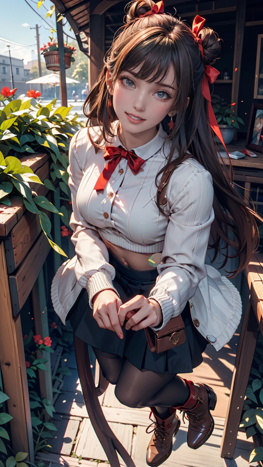 very cute and beautiful girl,(highly detailed beautiful face),(smile),blush,cowboy shot, (white blouse with detailed frills),long sleeve BREAK standing,skirt lift,laced white panties, hair ribbon,black hair,(scarlet plaid mini skirt) BREAK wooden arbor in rose garden,shrubbery, (best quality,masterpiece:1.0),absurdres,highres,ultra-detailed,extremely detailed,32k,8k resolution, intricate details,cinematic scene,detailed background,solo,dynamic angle,