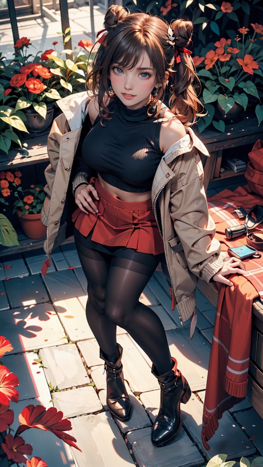 1 woman, in green high waist panties, in short red jacket, in long white socks, glasses, black pigtails