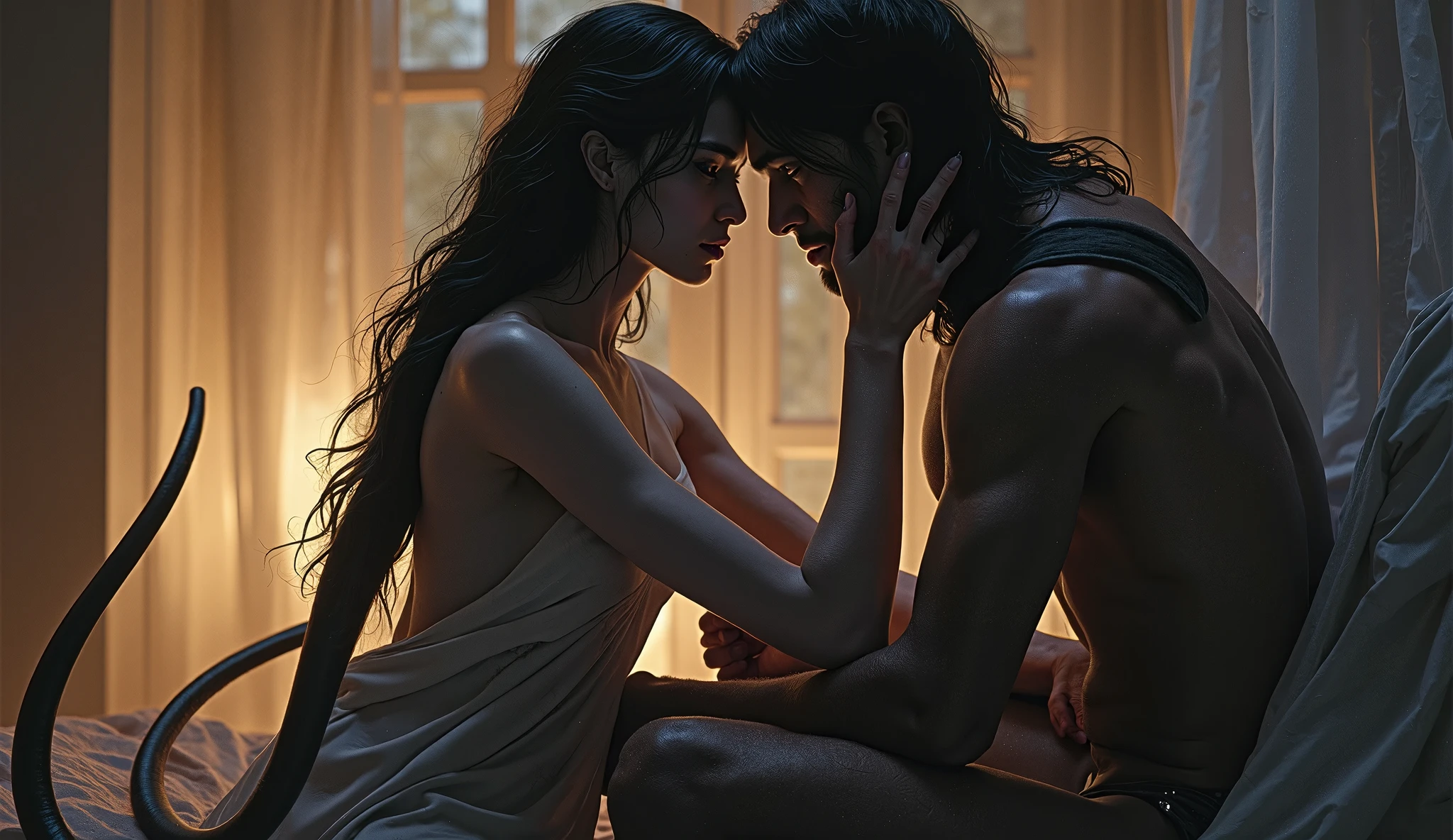 Witch, couple, sexual relation, naked, pleasure, dark room