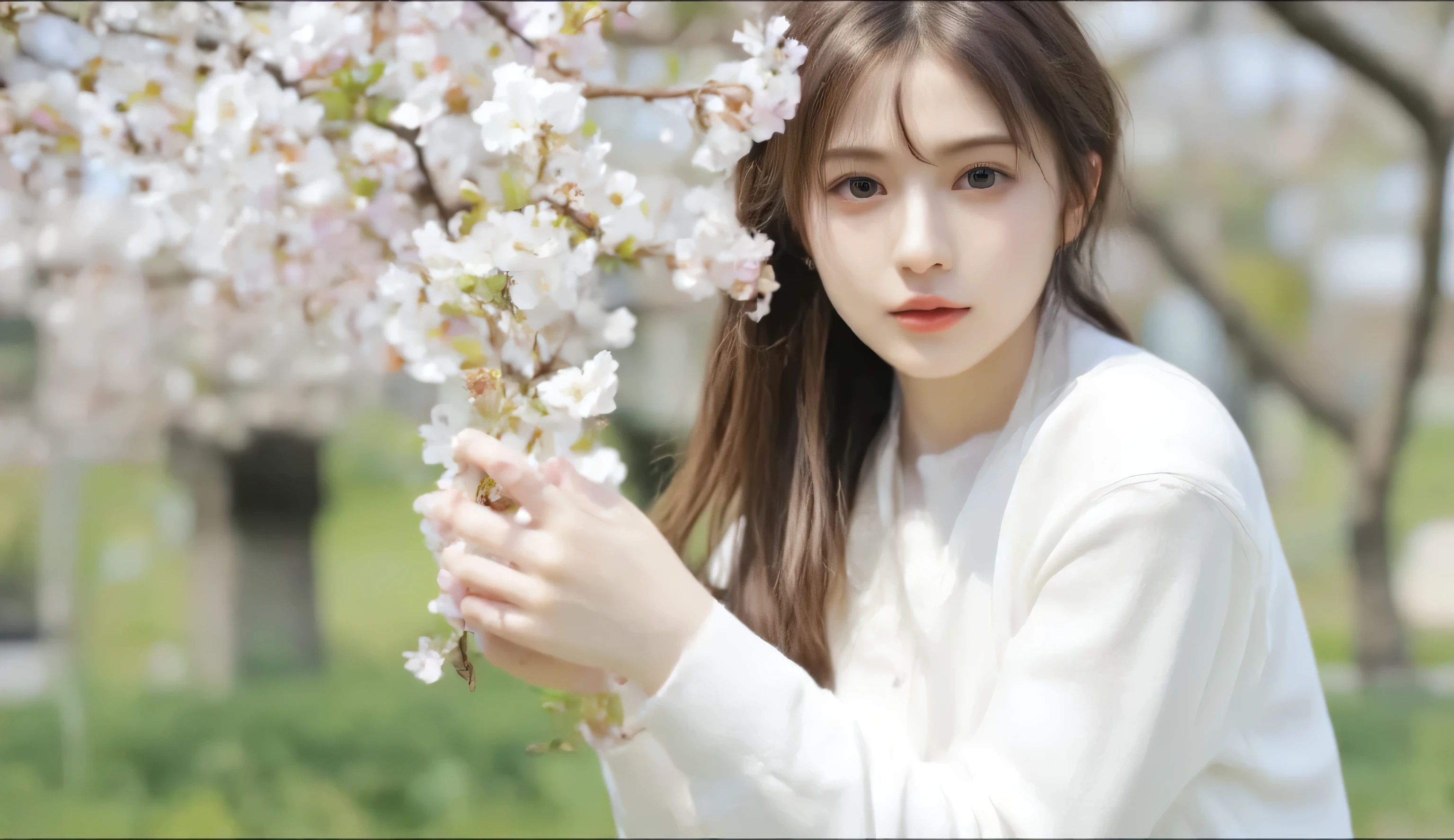 ( masterpiece, TOP QUALITY :1.2), 1 female,( is amazing)spring 、 cinematography、Cinematic Lighting , man convinced her , blurred background , is amazing雰囲気