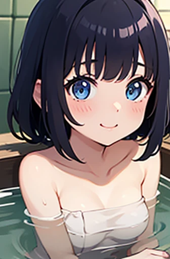 NSFW, upper body, 1girl, (:1.5), smile, (おっぱいロリ:1.3), large breasts, (completely nude:1.3), in onsen, at night, masterpiece, best quality.