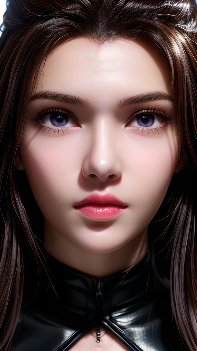  A photo of a 25 year old European girl posing, born,  beautiful woman, ( extra long wavy brown hair ), ((portrait)), ((Familiar Face:1.2)), ((familiar facial features)), (finely familiar skin),  White Skin, ( White Skirt ), Cyberpunk urban environment , ( cool colorist , wet,  reflection masterpiece ) (Perfect proportions)( realistic picture )( top quality combat bed) (familiar) , HDR, ( 8,000) (wallpaper) (movie light) ( Dramatic Lighting ) (  sharp focus) (complex)､((( facial close-up )))，的表情，， black dress。