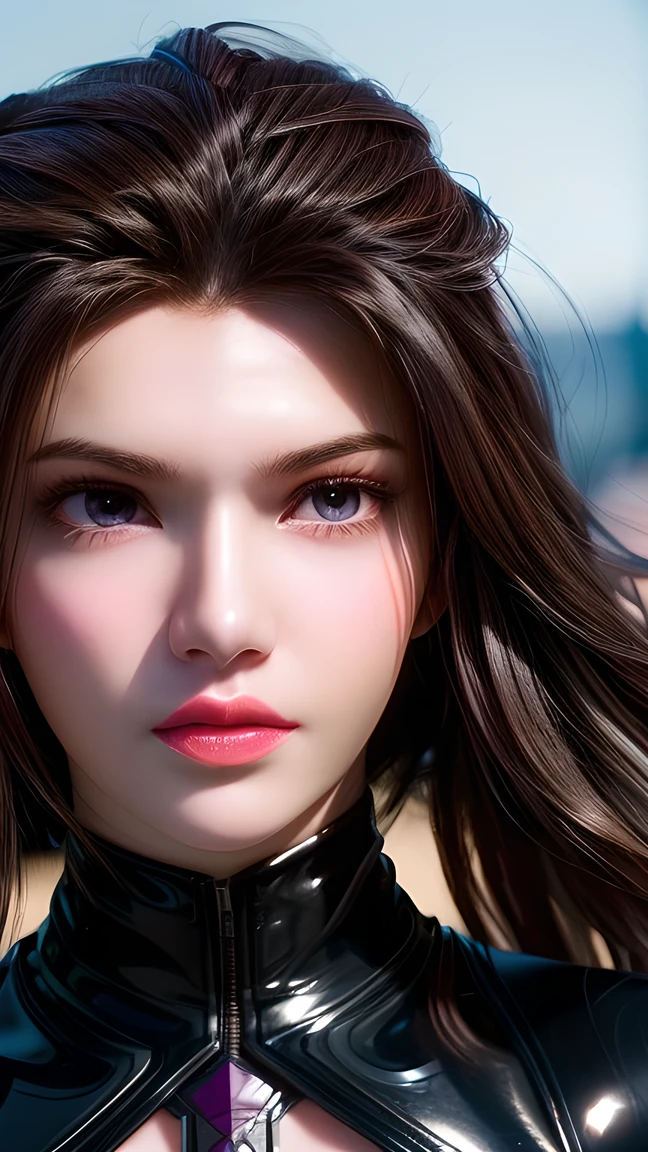  A photo of a 25 year old European girl posing, born,  beautiful woman, ( extra long wavy brown hair ), ((portrait)), ((Familiar Face:1.2)), ((familiar facial features)), (finely familiar skin),  White Skin, ( White Skirt ), Cyberpunk urban environment , ( cool colorist , wet,  reflection masterpiece ) (Perfect proportions)( realistic picture )( top quality combat bed) (familiar) , HDR, ( 8,000) (wallpaper) (movie light) ( Dramatic Lighting ) (  sharp focus) (complex)､((( facial close-up )))，climax的表情，climax， black tights 