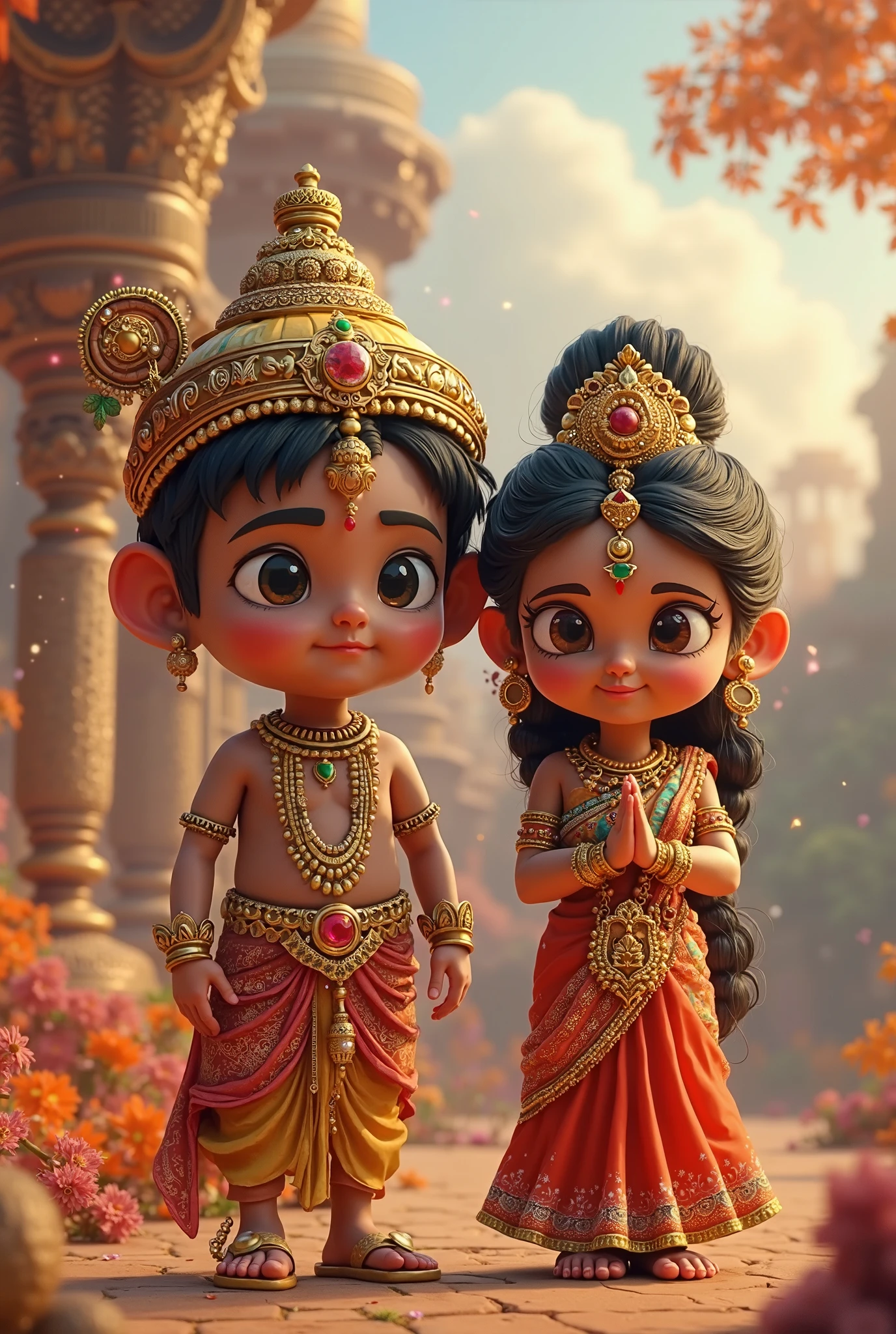 I most beautiful girl and boy were traditional Indian dress with sitting on king seat