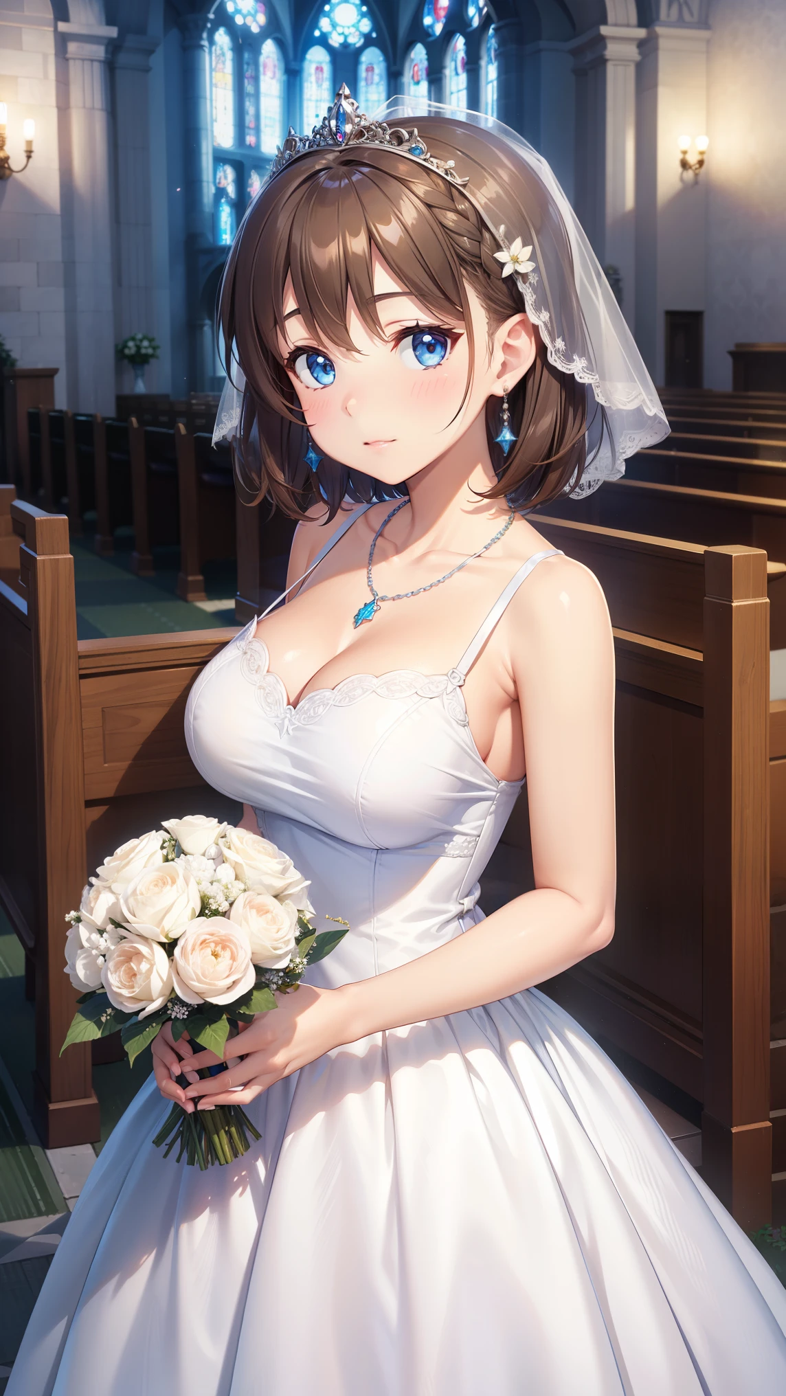 Anime - style image of a bride in a wedding dress holding a bouquet ...