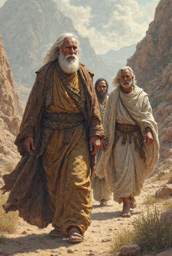 Image of Moses and Jethro from the bible facing each other from the shoulder up, realistic image high quality, Based on the novel ten commandments of the globe tv. --auto --s2
