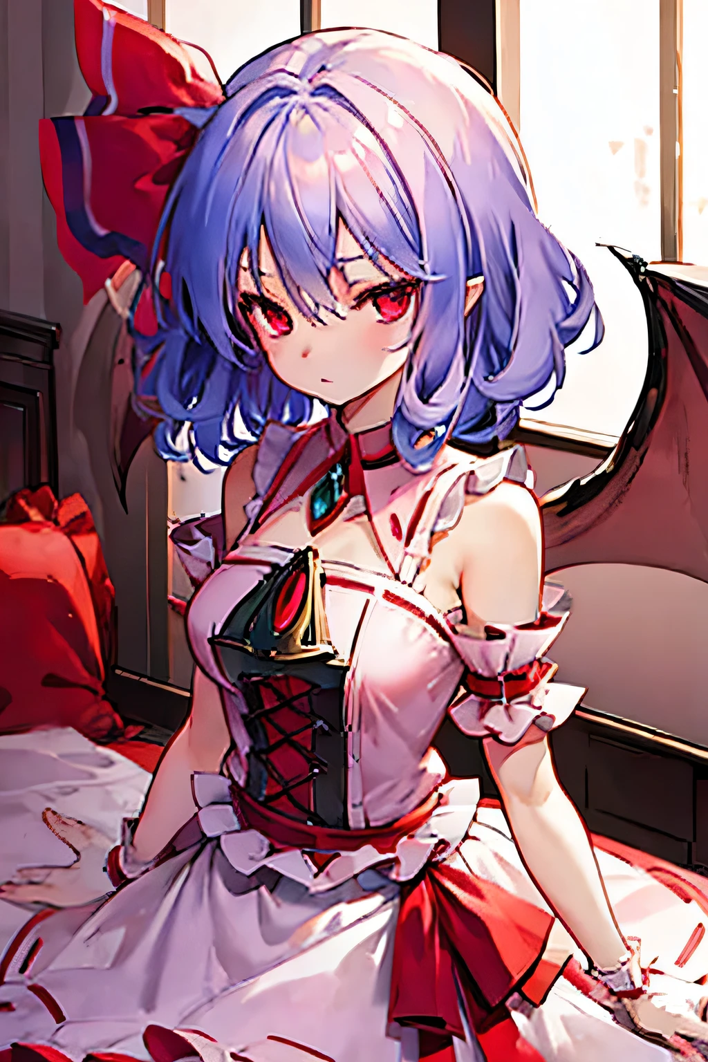 ((Highest quality)), ((masterpiece)), (detailed),Remilia Scarlet Cuteface Thong short hair