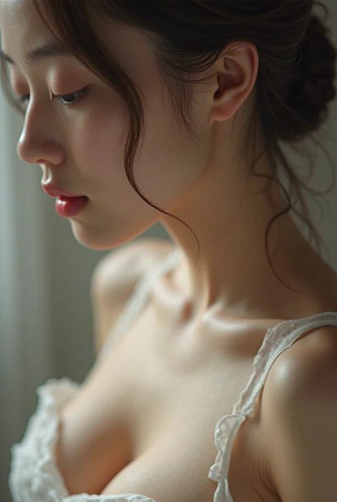 An elegantly dressed Japanese woman in natural light、A close-up of her chest and calm expression.、It shows her inner peace and outer charm.。
She's in sexy clothes、Wetting a woman's genitals、I'm begging