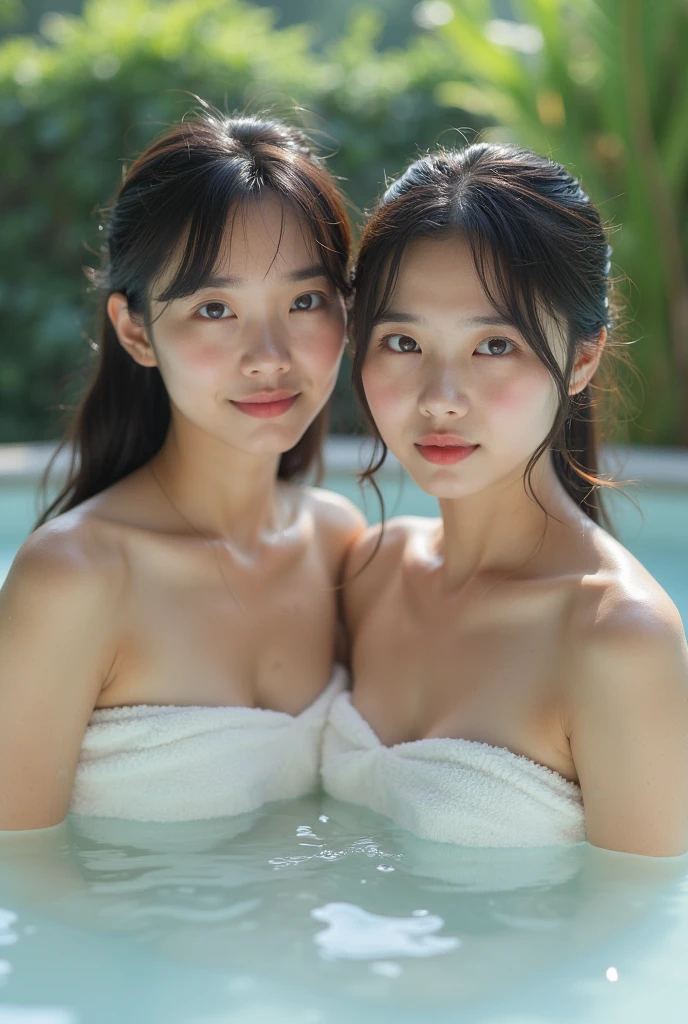 (shoulder-length straight short hair: 1.2),（Extremely meticulous CG 8k wallpaper），（Extremely refined and beautiful），（Masterpiece），（best qualtiy:1.0），（Ultra High Resolution:1.0），beautiful light up，Perfect lightning，realistic shaded，[A high resolution]，Smooth and flawless fair skin，Extremely exquisite facial details，ultra - detailed，A  girl，small head，Smile，cheerfulnes,late at night,(Dim light:1.4),Close Shot,In a very spacious public bathhouse,Blue green background,(open mouth:1.2), drooling，Top down overhead camera perspective，small face,（perfect body:1.1）,small breasts，flat chest，no bra,slim,thin,(a damp worn purple towel:1.5),Slender legs，shoulder off，bare shoulder，Charming collarbone，(Female orgasmic:1.5),(blush:1.3),ahegao,(wet hair:1.4),（lying on back),(in a wide bathpool:1.3),(sweat:1.7),(Surrounded by many topless men in the same bathpool:1.7)