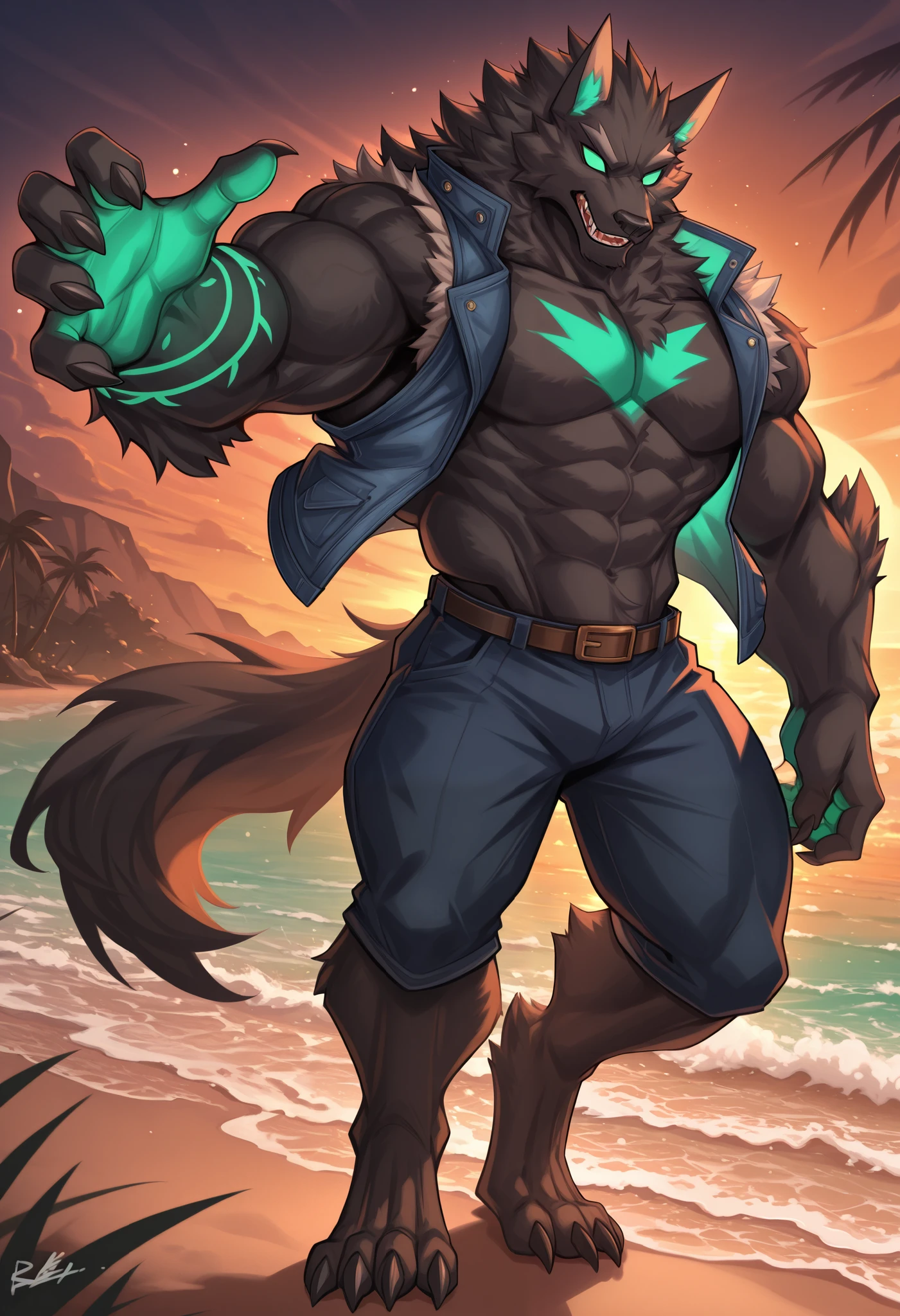 Fémale Protogen, Masculine Protogen, Hyper penis of 100 cm, breasts of 60 cm, bikini, playa