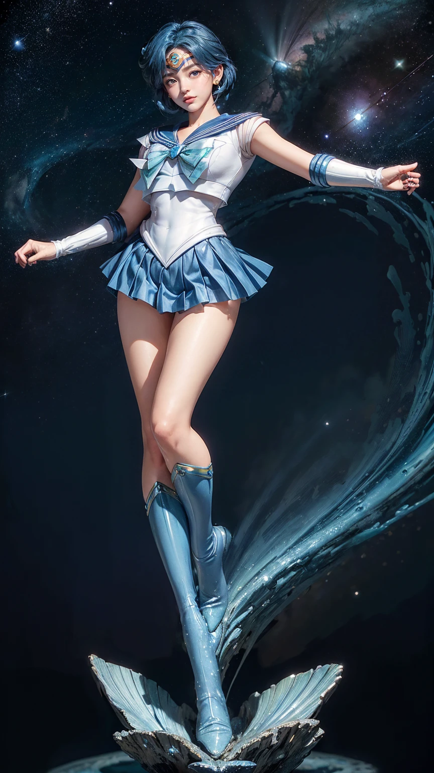 Sailor Mercury Complete limbs Full Finger Transformation heroine of justice Patent leather white leotard Patent blue boots Wrinkled boots Enamel Blue Choker Enamel White Gloves Patent blue mini skirt A clean image Gold decoration Exquisitely decorated costume justice ponytail Semi-long hair hair ornaments Crying face Open your mouth Squint your eyes Jockey Boots Push out your hips Spread your legs Sleep on your back Full body paint Put your hands on your crotch Armpits are visible Knee-length long boots barefoot Open your legs Bend your knees Peeing Yellow water flows from the crotch Sweaty Leotard is wet and skin is visible Immersed in white slime A pool full of white slime pamper There are countless tentacles around