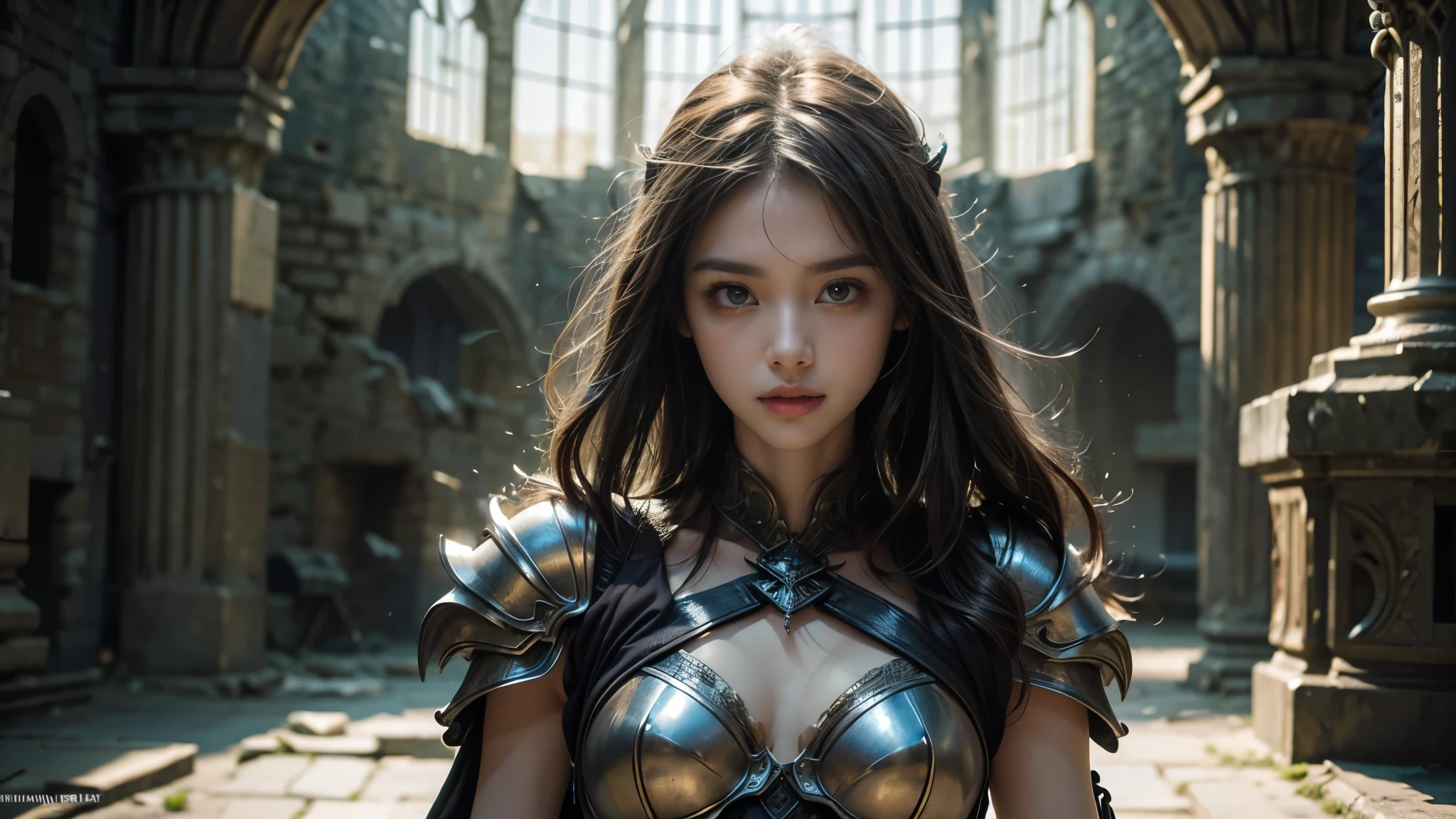 (8k),(masterpiece),(Japanese),(8--old l),((innocent look)),((Childish)),From the front and above,smile,cute,Innocent,Kind eyes,flat chest, Slender,Hairless vagina,Shaxam costume,semi-long,Hair blowing in the wind,Black Hair,strong wind,night,big cinematic explosion