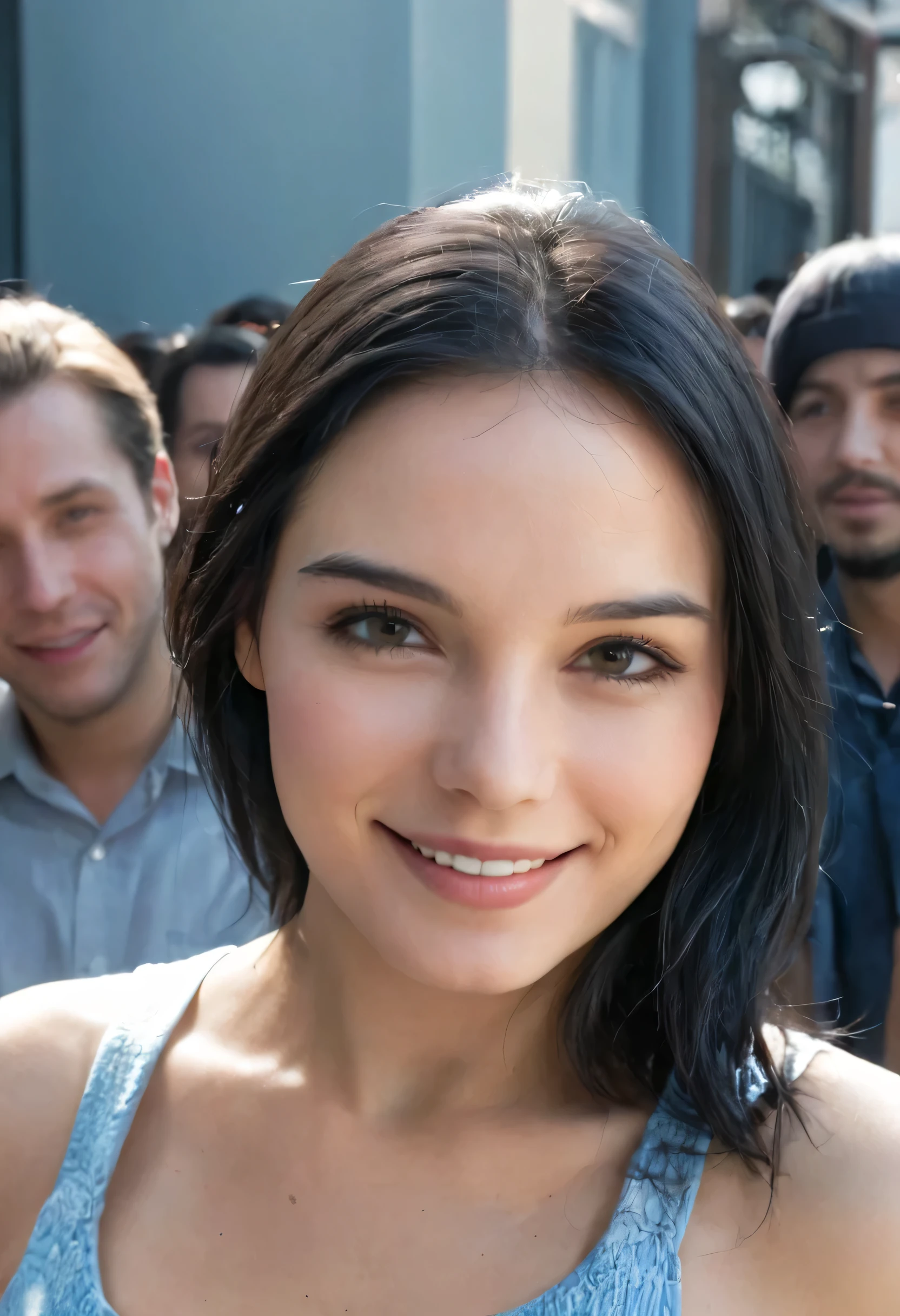 Black Haired Smiling Girl,delicate face,and stare at the audience, masterpiece,(TOP QUALITY,4K,8k,high resolution,超high resolution,realistic,photorealistic:1.37),Disney Style Doodle, Best Shadow,Best lighting, cinematic light , white skin tone