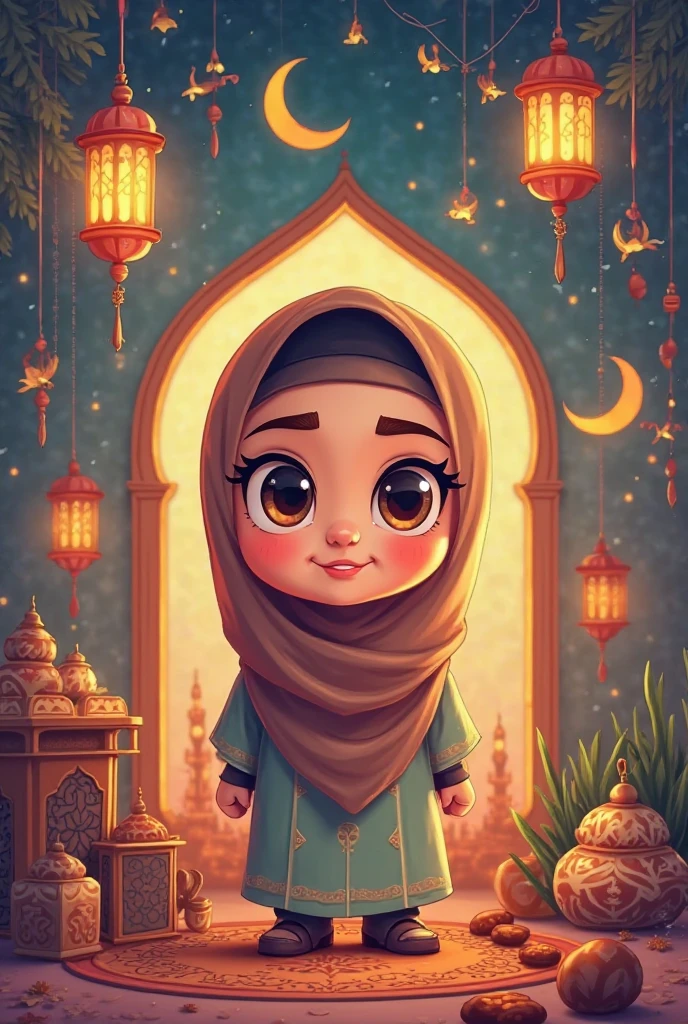 A ramadan activity booklet for kids with hijabi kid and decorations