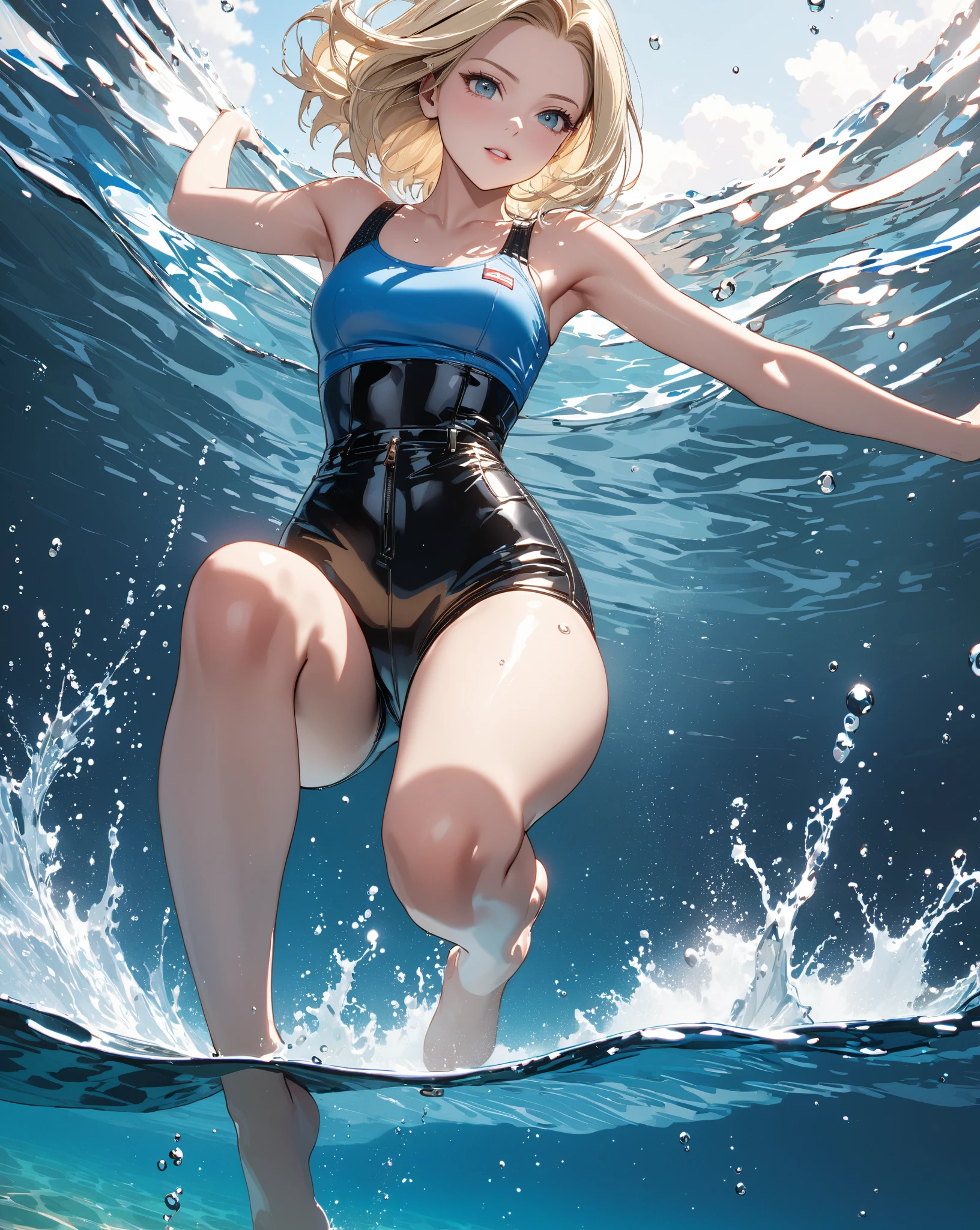 (Photo taken from underwater: 1.2), (Low angle), (Close up), Drinking Coke underwater, Pretty wife, Micro bikini, The deep sea illuminated by a ray of light, wet and transparent Bend over, Upward glance, Pigtails, Flaky skin, Very happy smile, Pale silver hair, Side braid, Big eyes, Cute, Blonde, Thighs, Braids, Blue ribbon with white embroidery, Full body, Licking ice cream, at the old hotel made of ice, Ice cream junky, in the bath