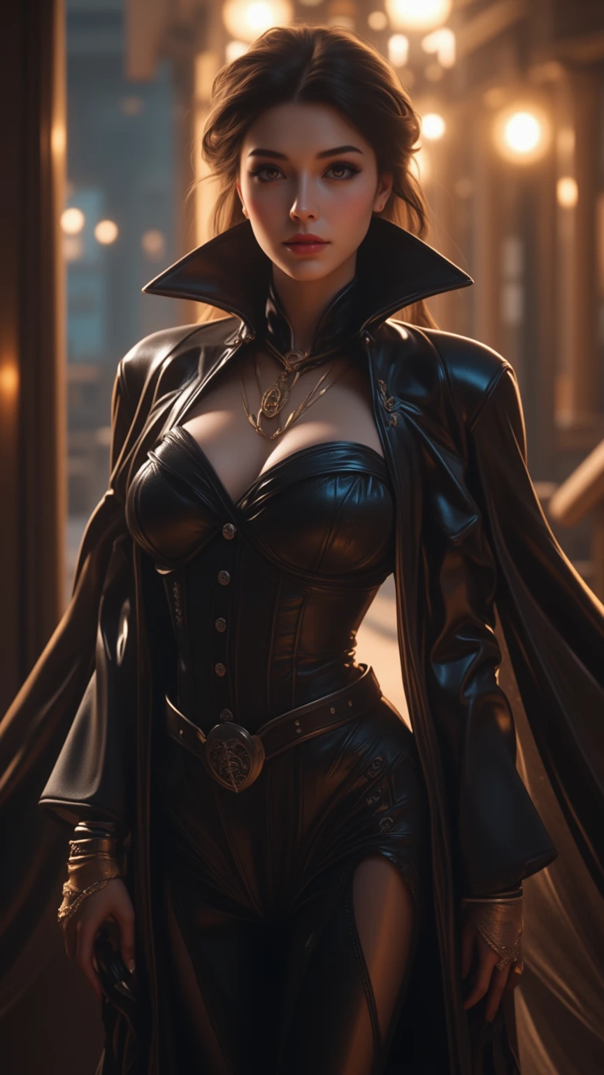 Movie scene, close-up shot of Sexy Zatanna from DC, distorted space, distorted undead in the background, lens flares, light shafts, intricate details, highly detailed, volumetric lighting, 4k rendering, stock photo, hyper-realistic, realistic textures, dramatic lighting, Unreal Engine