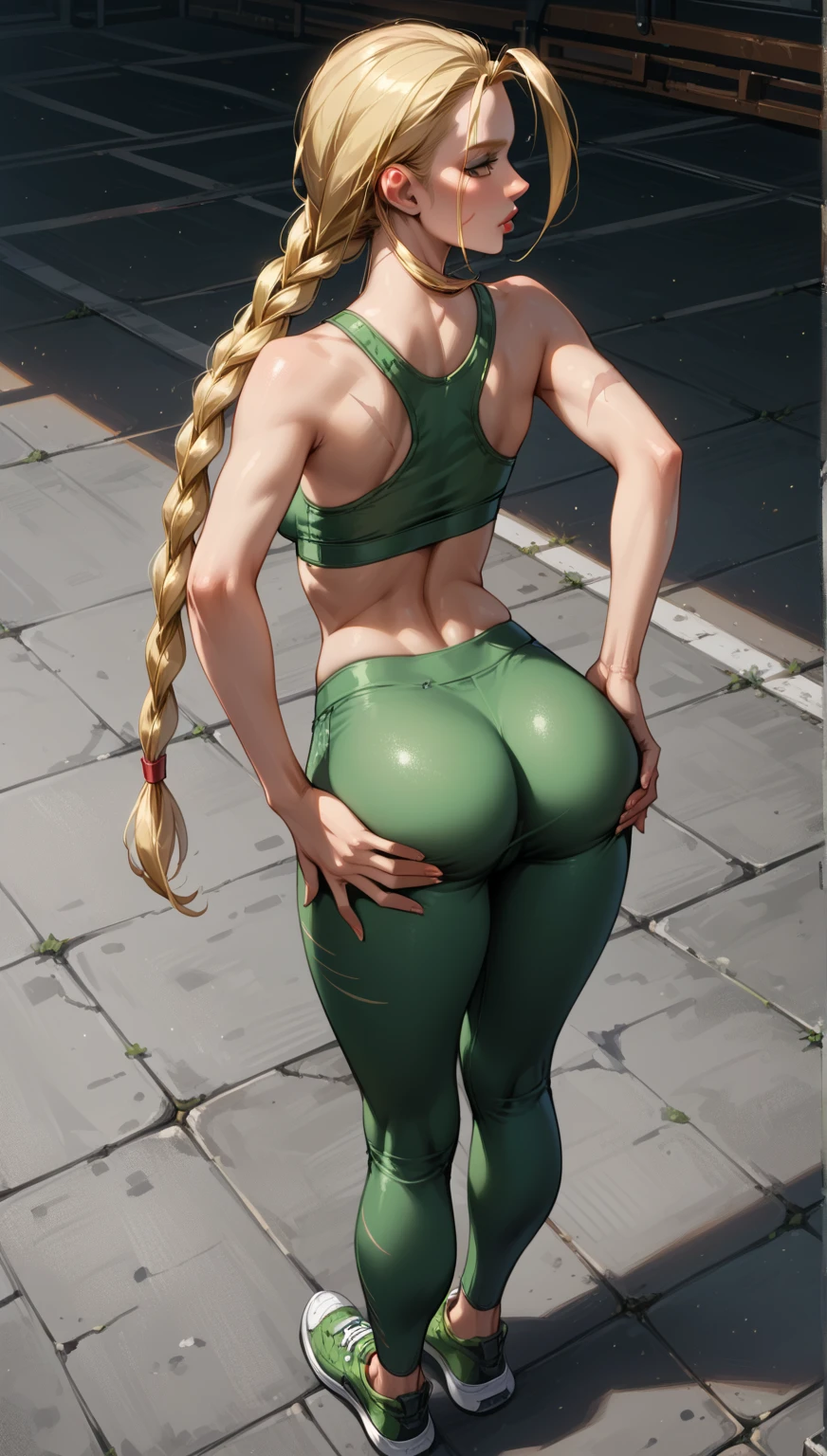 TinkerWaifu, big ass, big camel's foot, big crotch, backward vision, full body, thin panties, giant breasts, panties punched in crease