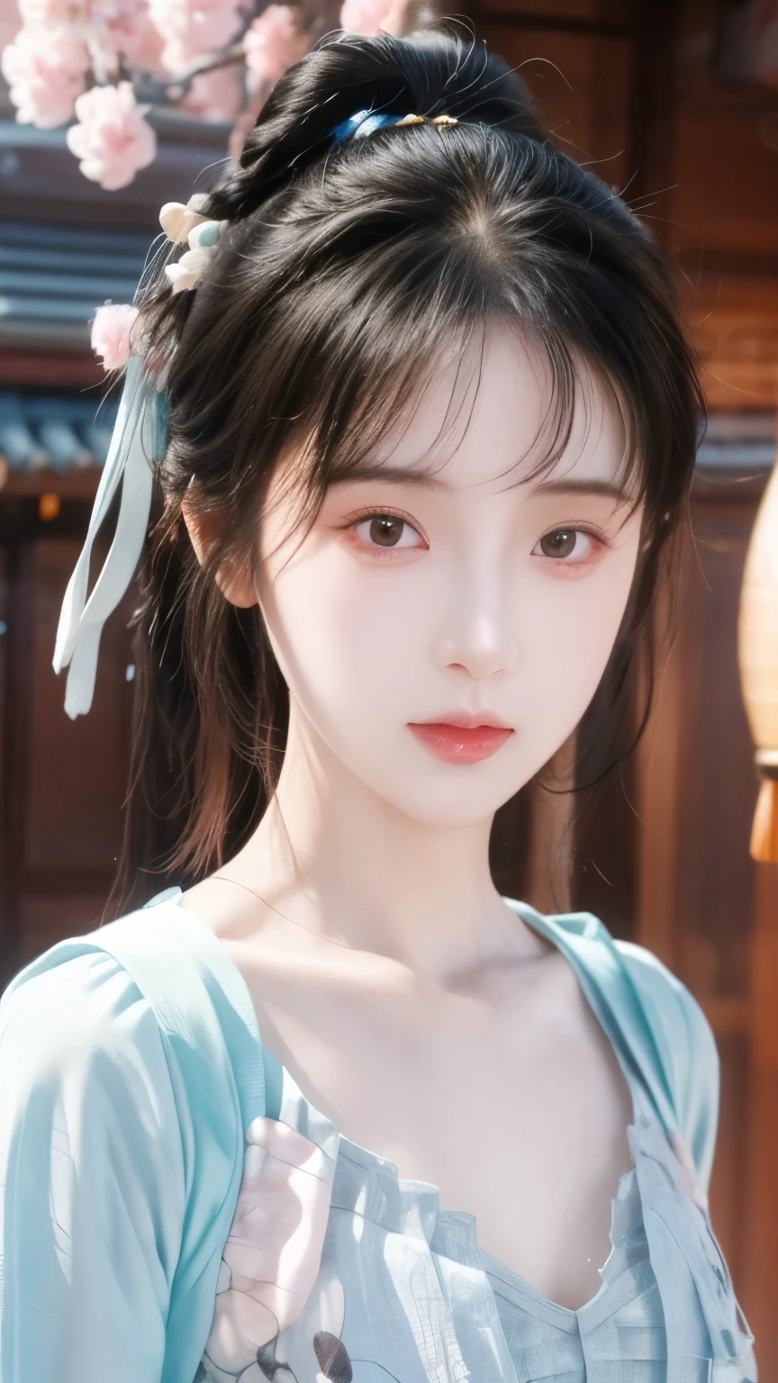 ( ulzzang-6500-v1.1:0.8),( ORIGINAL PHOTO :1.2),(( realistic:1.4)),(Upper body),best quality , masterpiece, in the ancient house , Very detailed ,CG ,Unity , 8k wallpaper, amazing, Fine Details , masterpiece,best quality, Official Art ,Very detailed CG Unity 8k wallpaper,Ridiculous, incredibly Ridiculous, File size is huge, Super Fine , high resolution , Very detailed,beautiful and delicate girl, Very detailed eyes and face, beautiful and delicate eyes,Bright face,movie lighting,1 girl,watching the audience,East Asian Architecture,(model of the:1.2),Cherry blossoms, Lantern light , Depth of Field,